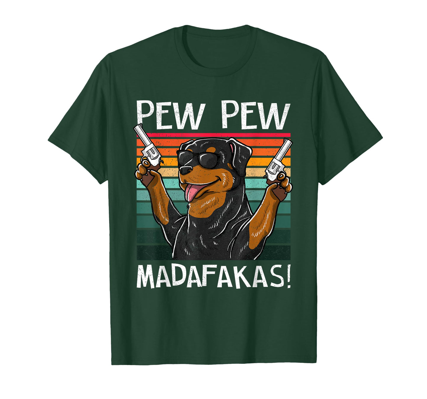 Rottweiler Pew Dog Vintage Retro Sunset Dogs Guns Nerd T-Shirt for Men Women