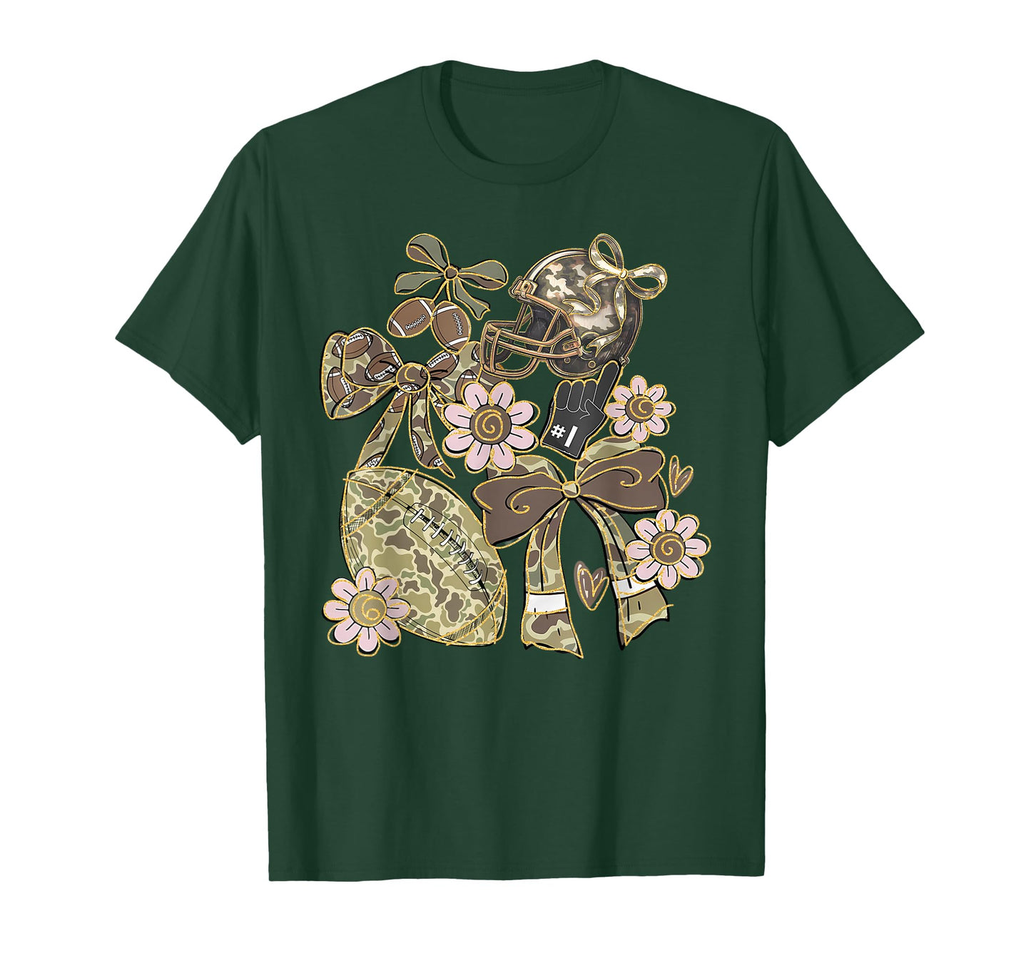 Touchdown Football Game Day Thanksgiving Camo Coquette Bow T-Shirt