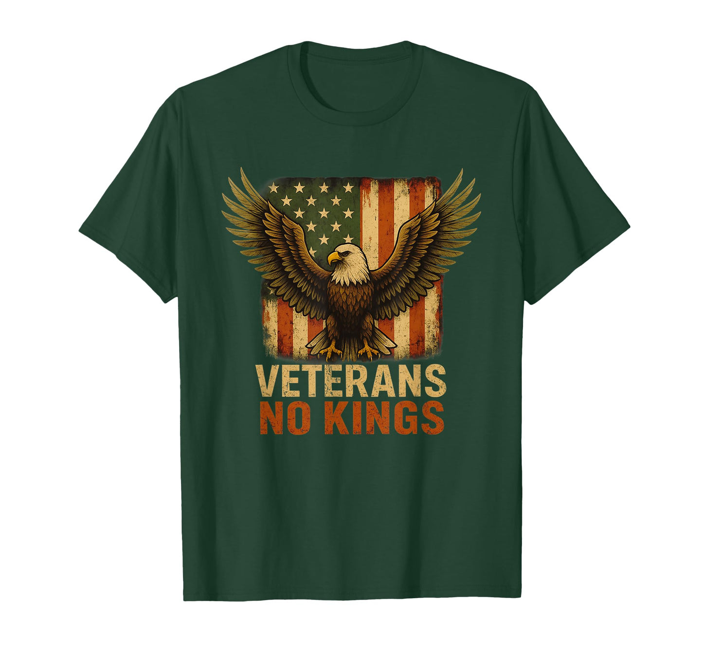 Veterans No Kings – Distressed Eagle American Flag Design T-Shirt