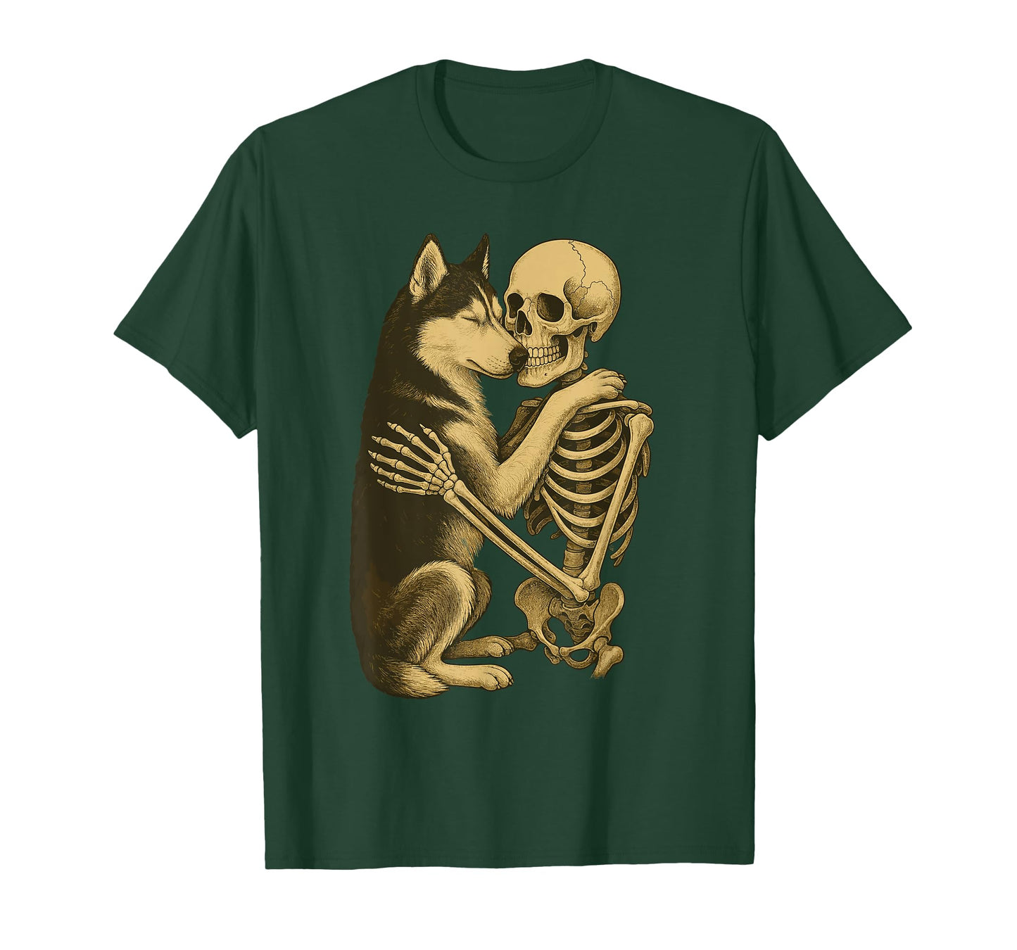 Skeleton Hugging Siberian Husky T-Shirt