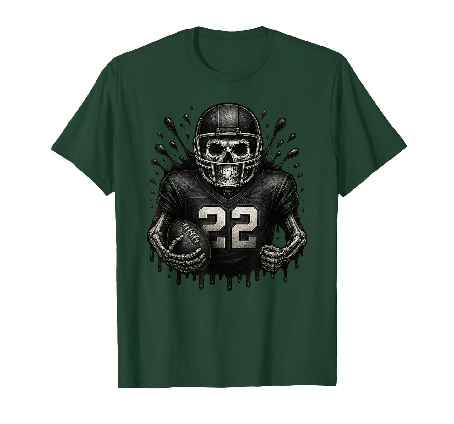 Football Skeleton Running Back Horror Art Halloween Game Day T-Shirt