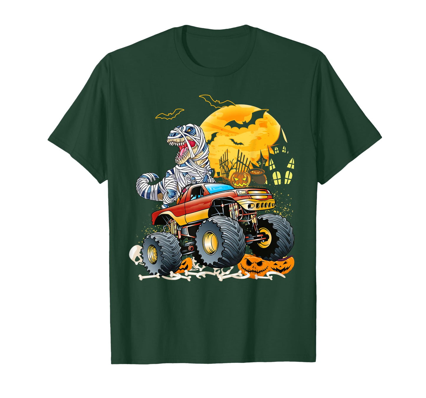 Funny T Rex Saurus Riding Monster Truck Happy Halloween T-Shirt