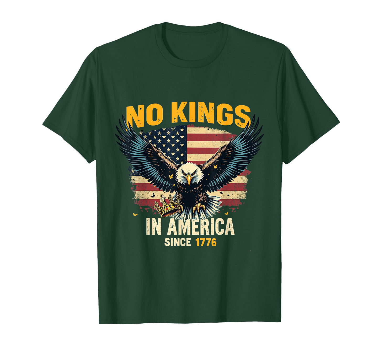 No Kings in America Since 1776 Distressed USA Flag Vintage T-Shirt