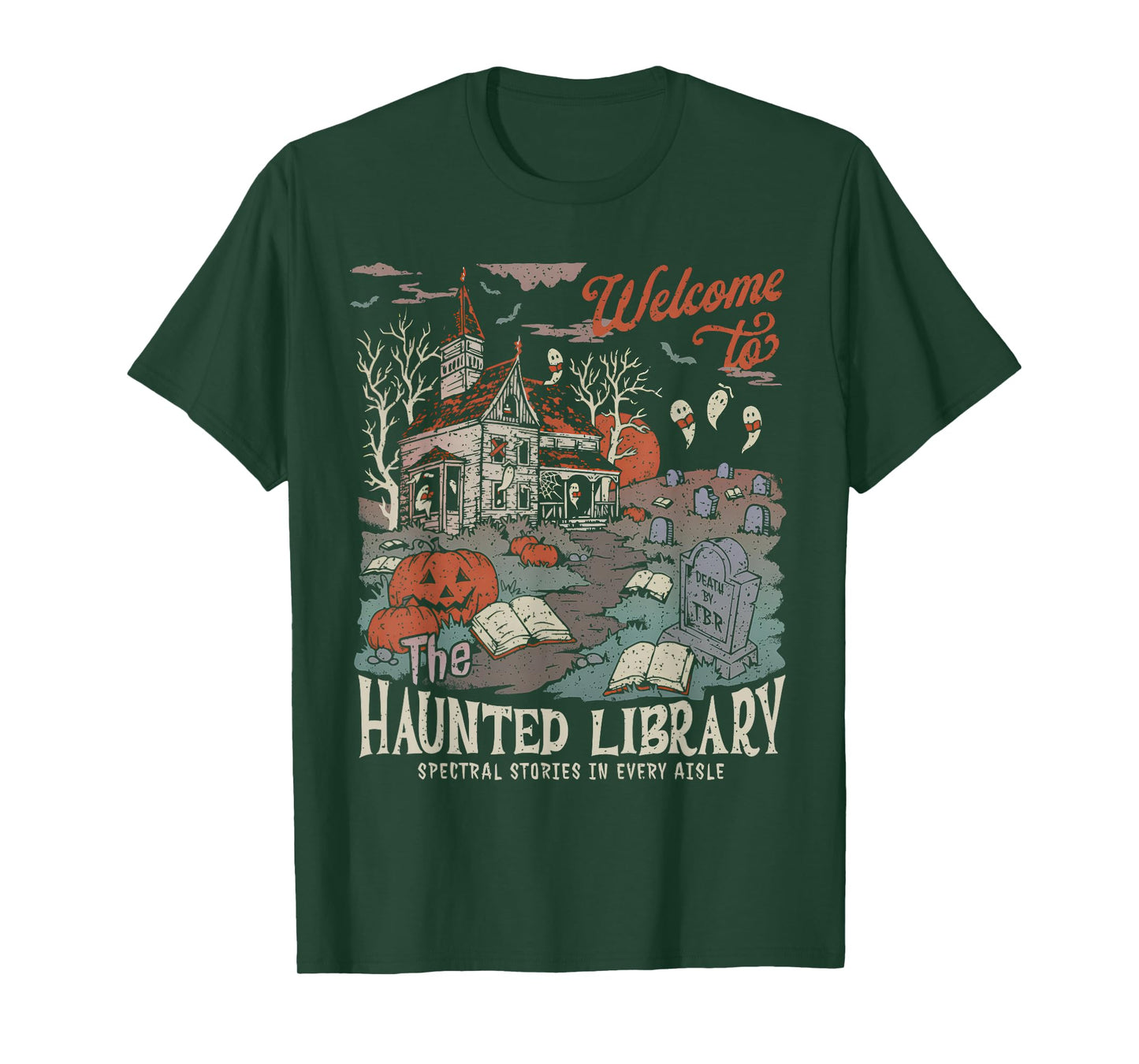 Retro Salem Welcome To The Haunted Library Bookish Halloween T-Shirt