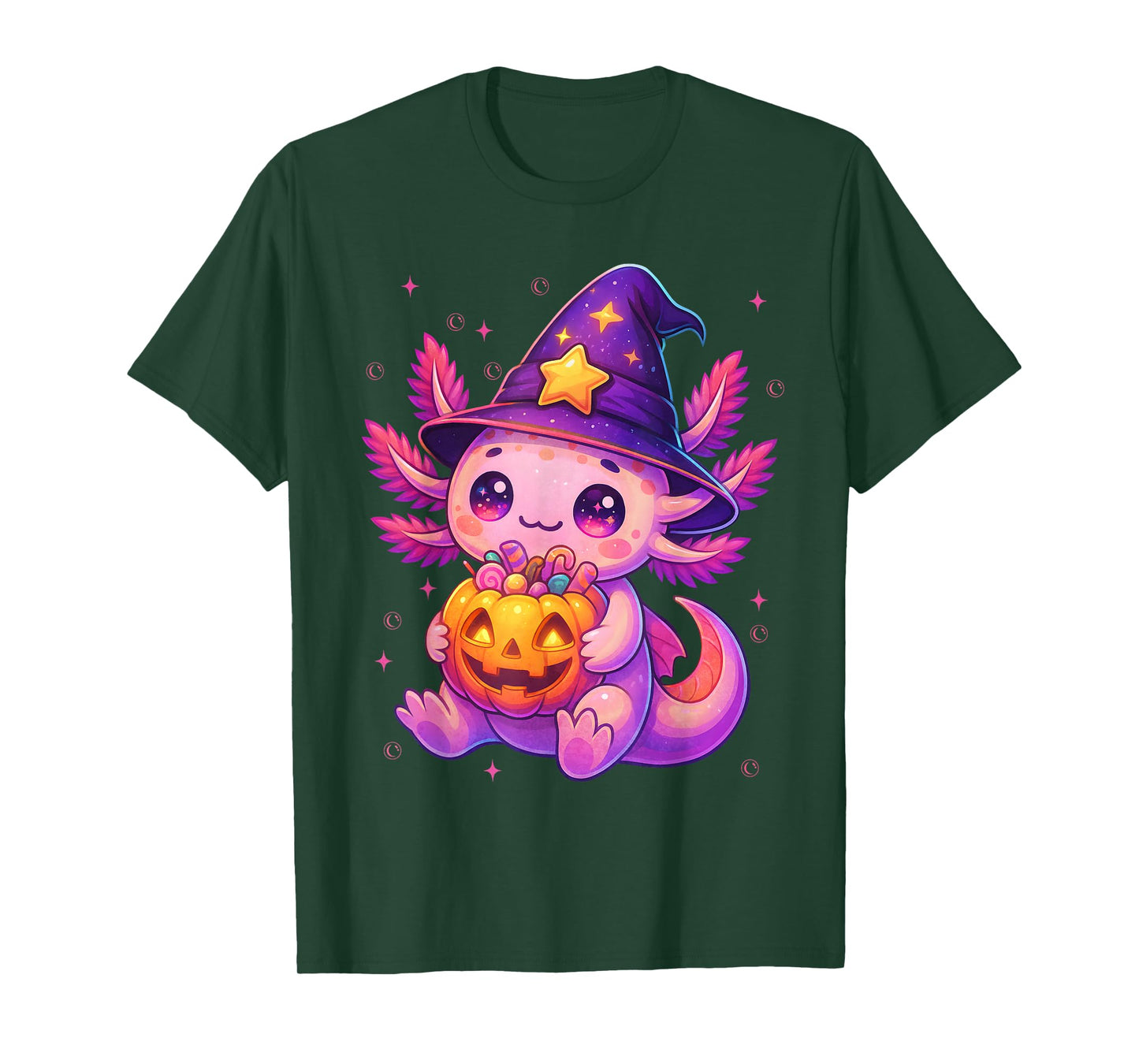 Cute Axolotl Witch Pumpkin Halloween Costumes Girls Kids T-Shirt