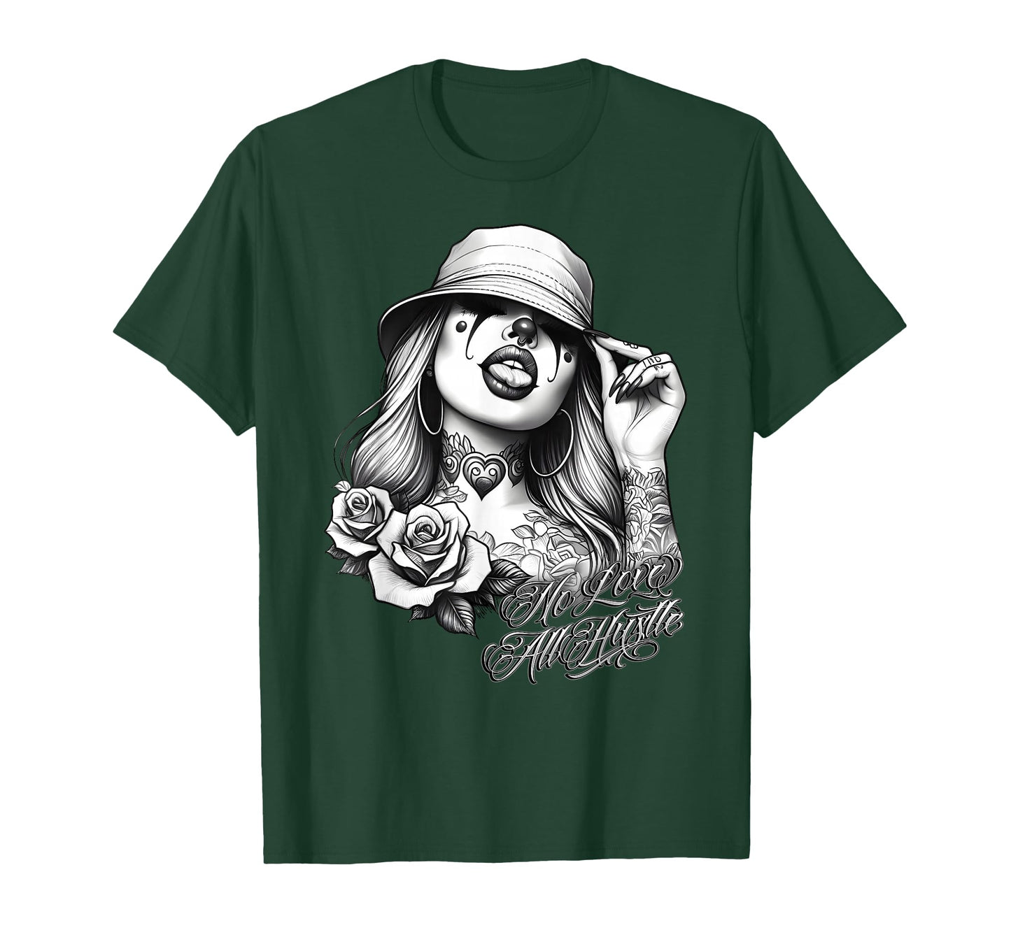 NO LOVE ALL HUSTLE Chicana Payasa Tattoo Chicano Art Chola T-Shirt