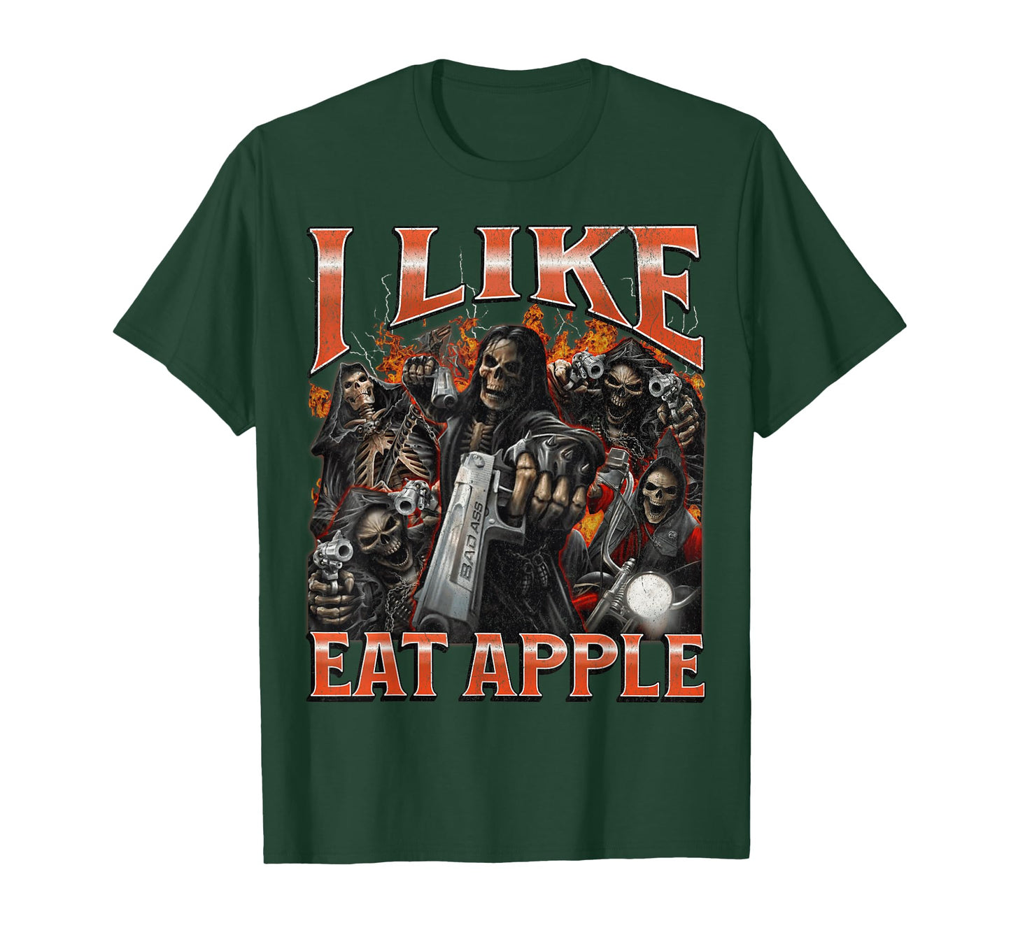 I Like Eat Apple Funny Hard Skeleton Meme Bootleg Graphic T-Shirt