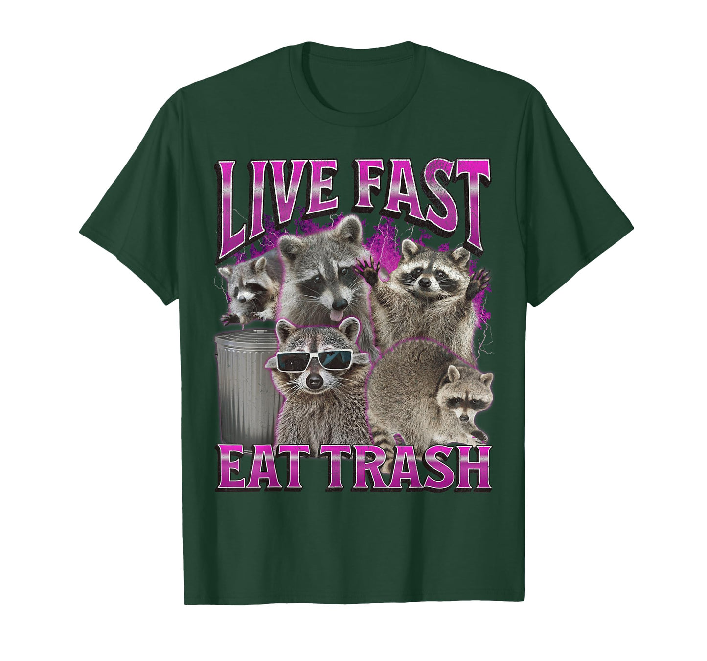 Live Fast Eat Trash Funny Raccoon Meme Bootleg Graphic 90s T-Shirt