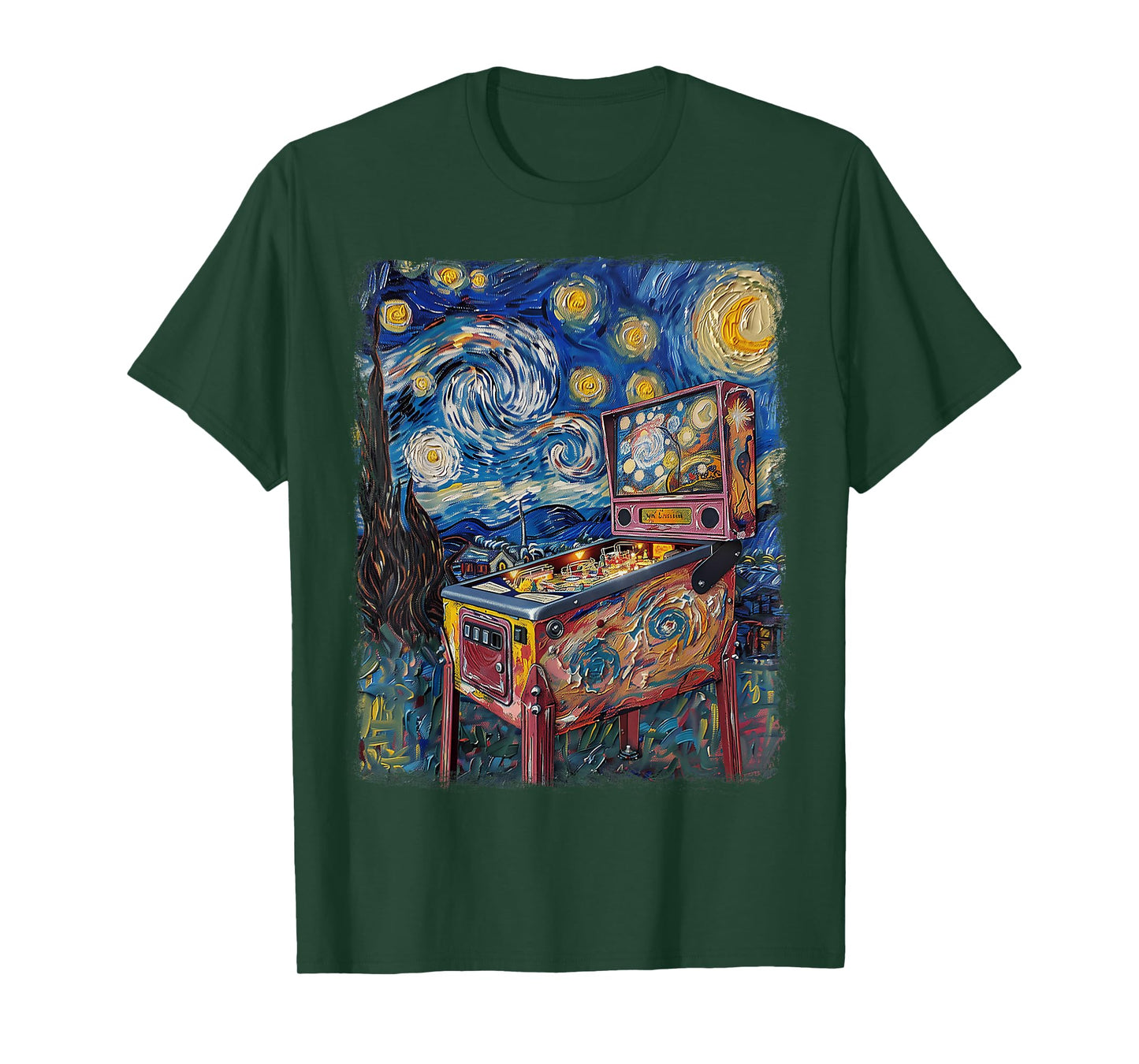 Pinball Arcade Game Machine Starry Night Painting T-Shirt