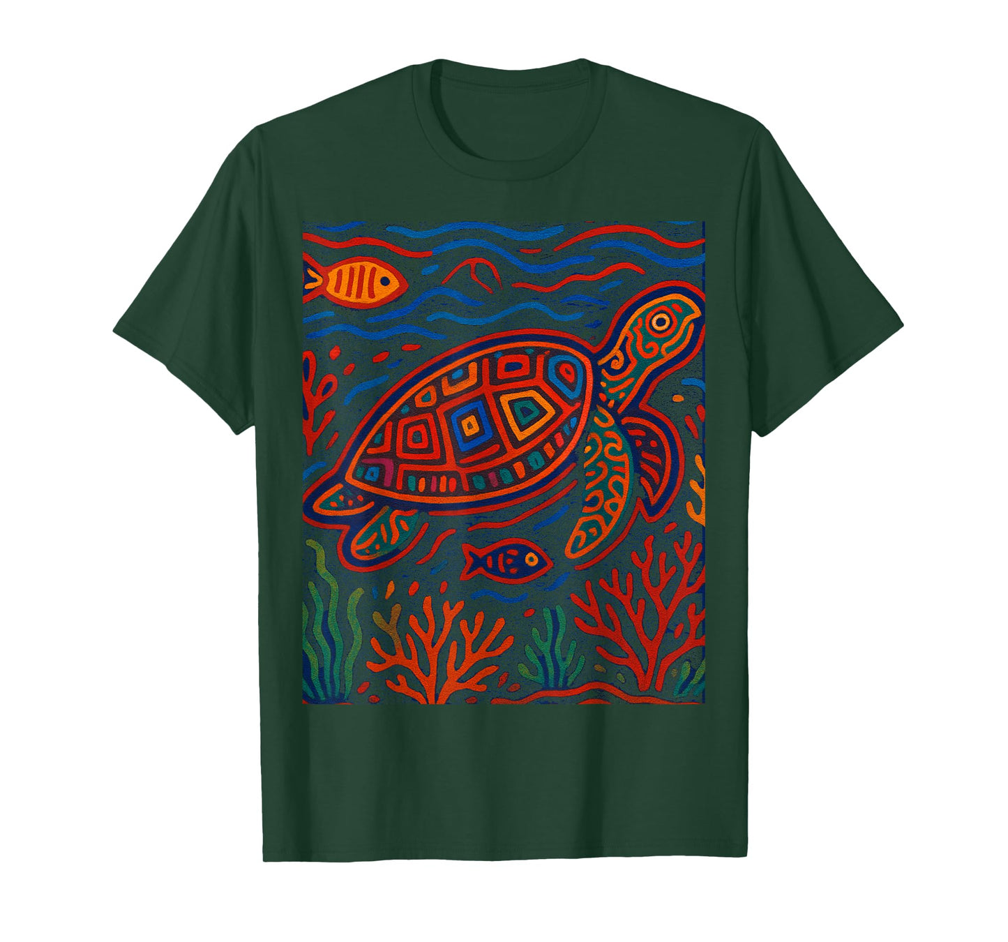 Sea Turtle Inspired by Mola Artwork of Panama Kuna T-Shirt
