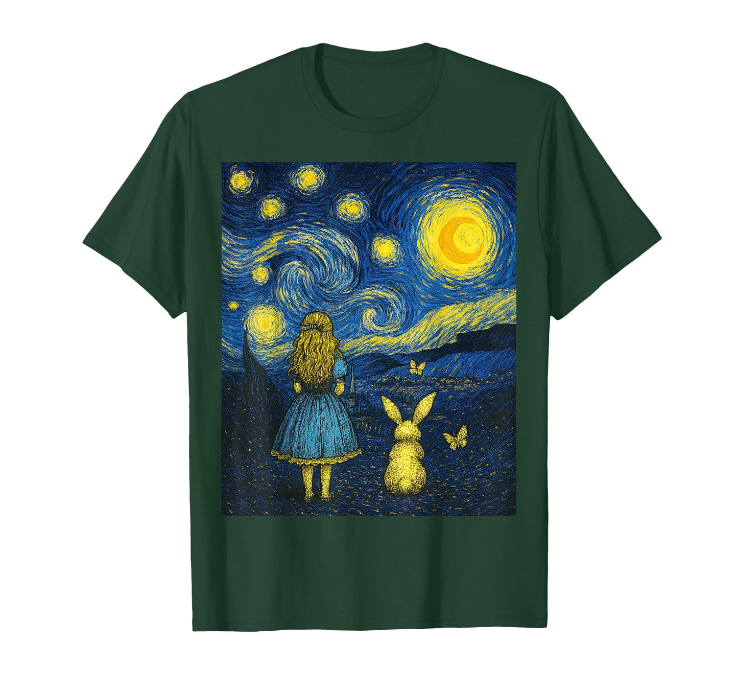 Alice in Wonderland Meets Starry Night Van Gogh Art Mashup T-Shirt