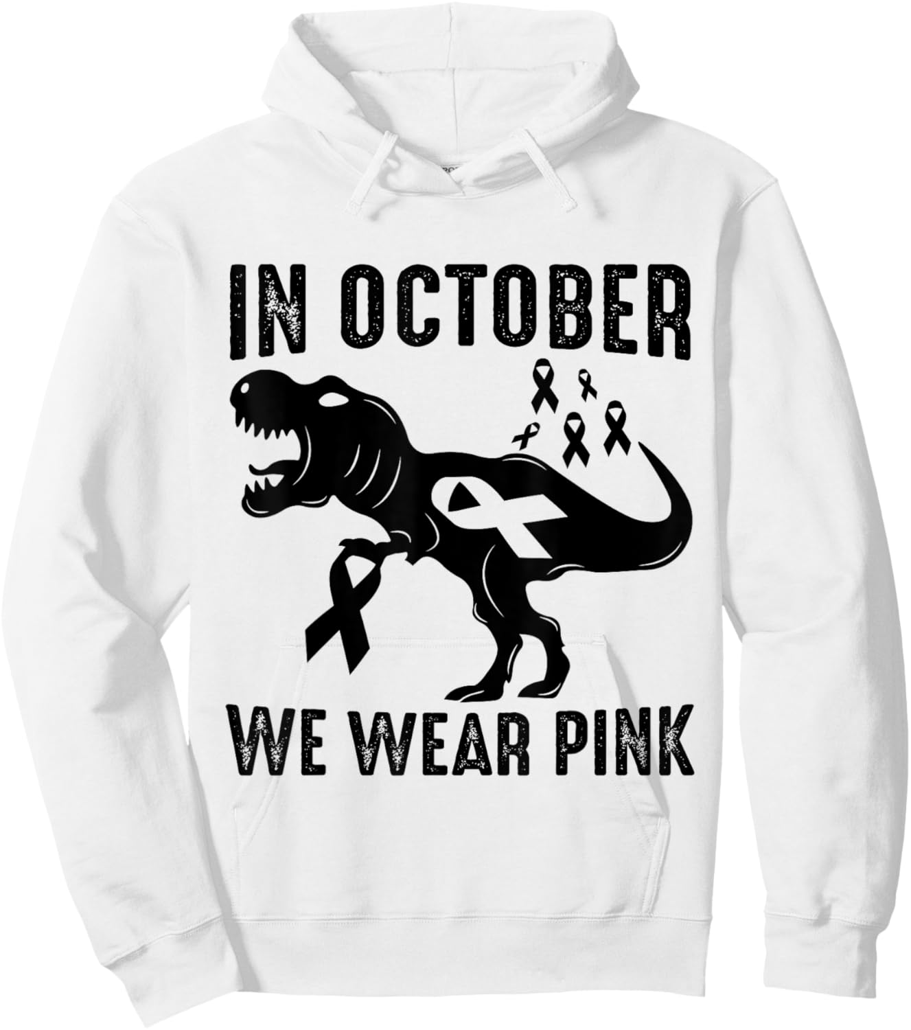 In October We Wear Pink Breast Cancer Awareness Dinosaur Hoodie - Hoodie | White