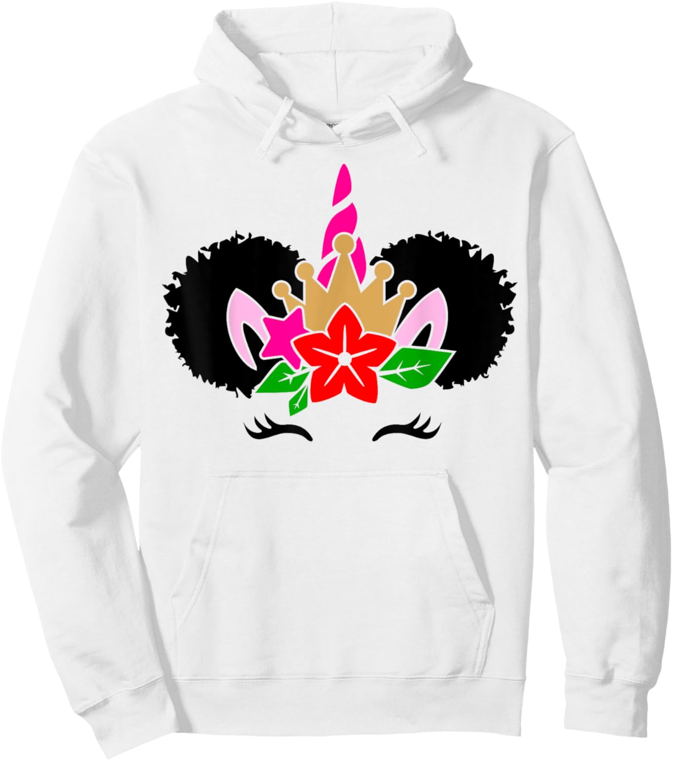 Black Girl Cute Unicorn Afro Hair Puffs Women Melanin Hoodie - Hoodie | White