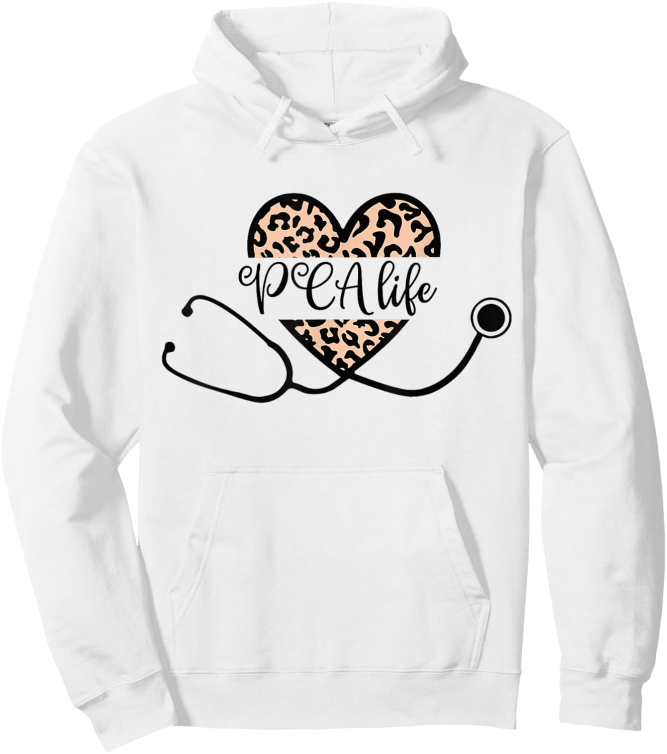 Love PCA Life Heart Nursing Leopard Stethoscope Nurse Week Hoodie - Hoodie | White