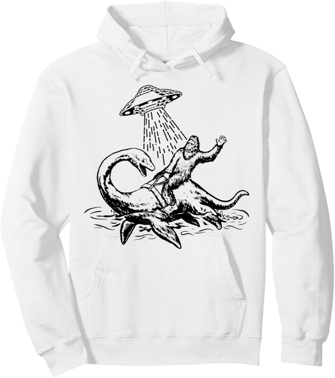 Bigfoot Riding Loch Ness Monster Funny Sasquatch Nessie Hoodie - Hoodie | White