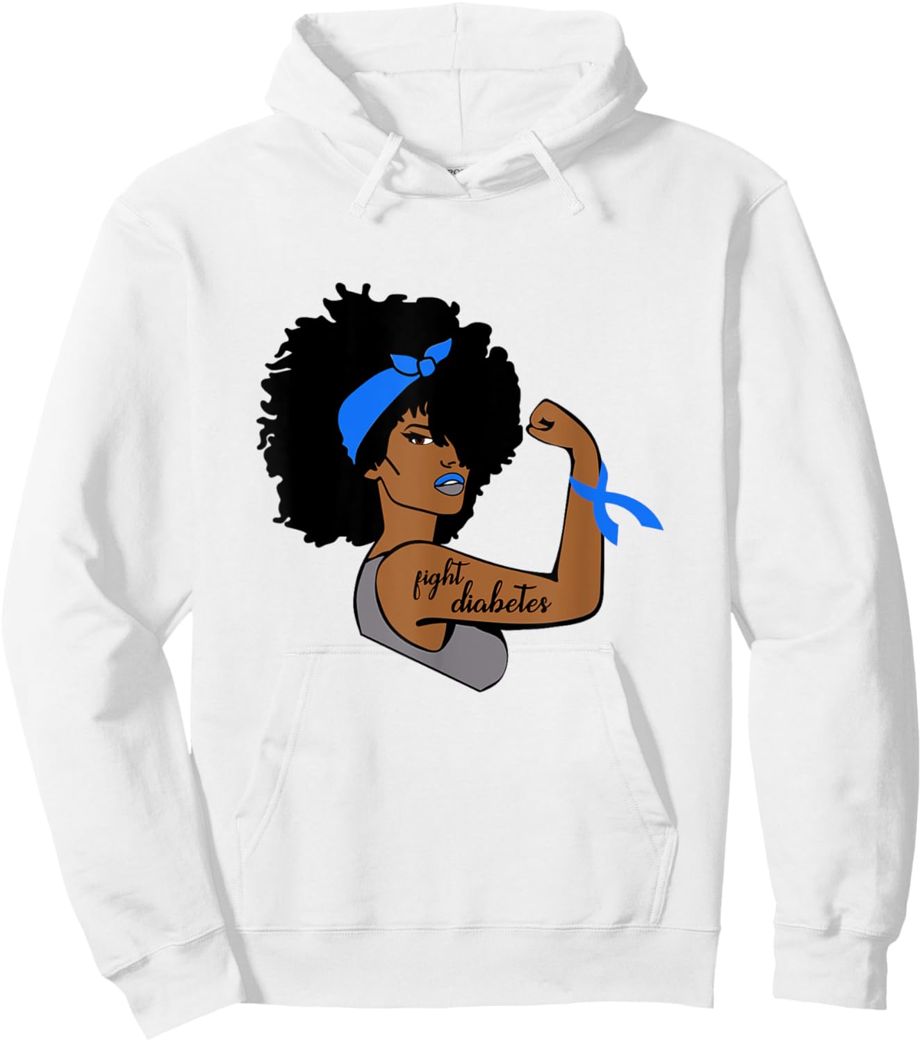 Fight Diabetes African American Woman Blue Ribbon Awareness Hoodie - Hoodie | White