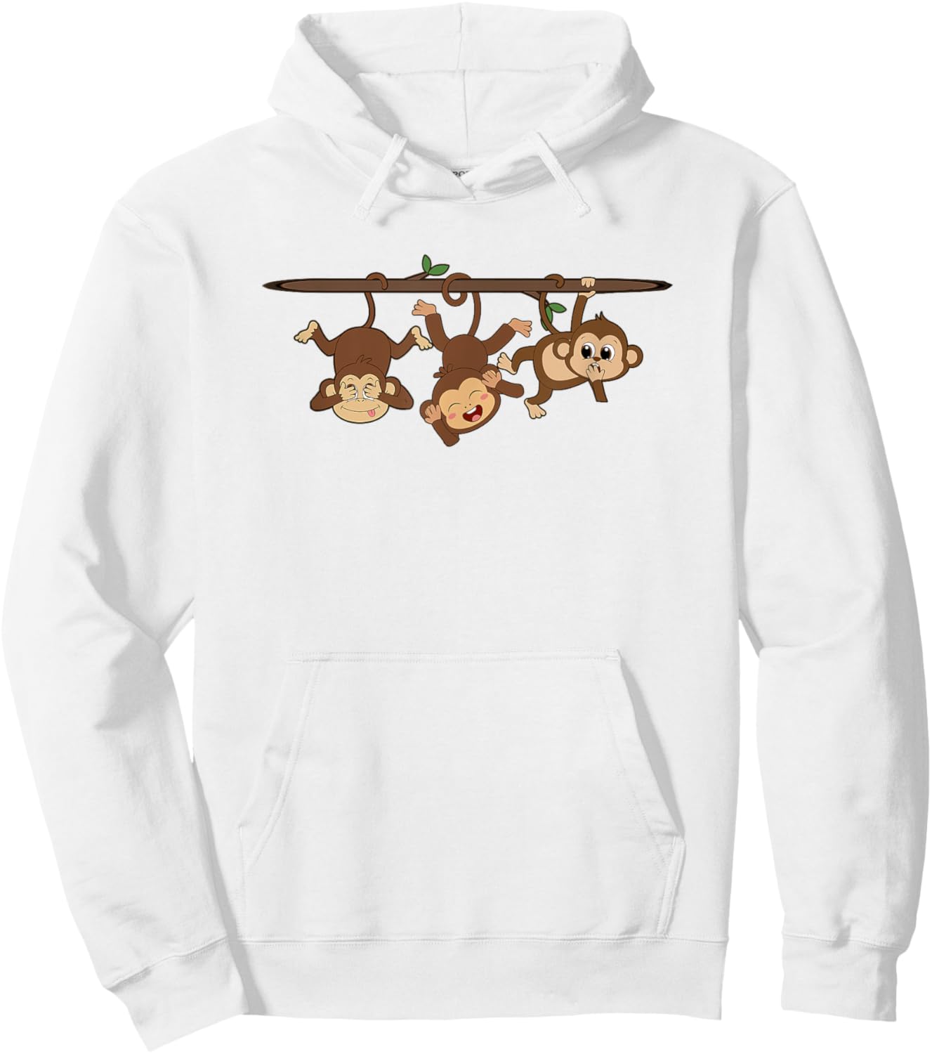Hear See Speak No Evil Japanese Proverb Design -Adults, -Kids White Short Sleeve Cotton 60%, Polyester 40% Monkey Hoodie - Hoodie | White