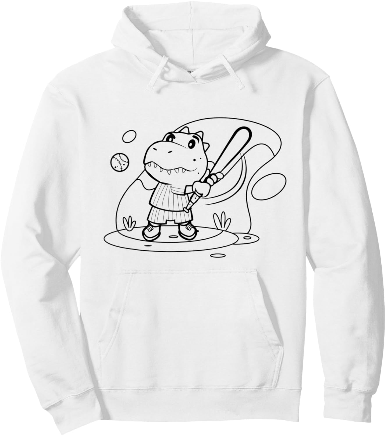 Baseball Children's T-Rex Dinosaur Colouring Painting Drawing Hoodie - Hoodie | White
