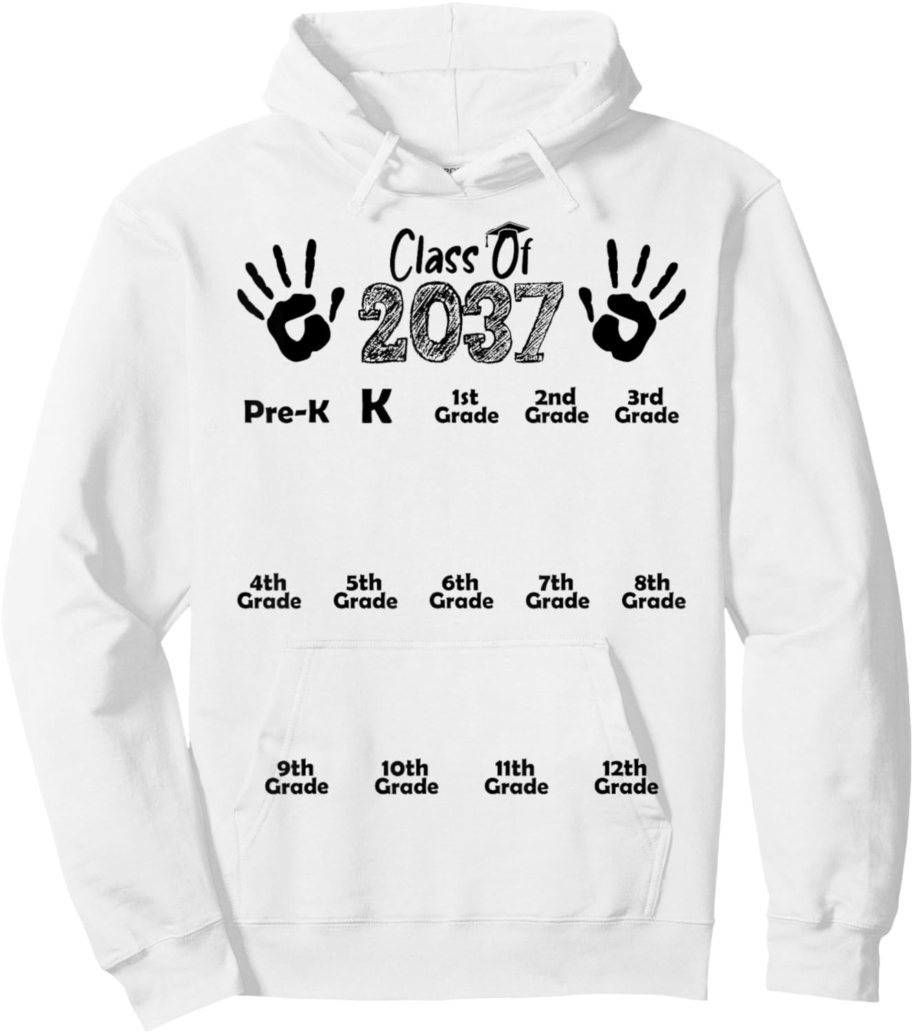 Class of 2037 Grow With Me Shirt Handprint Pre-K 12th Grade Hoodie - Hoodie | White
