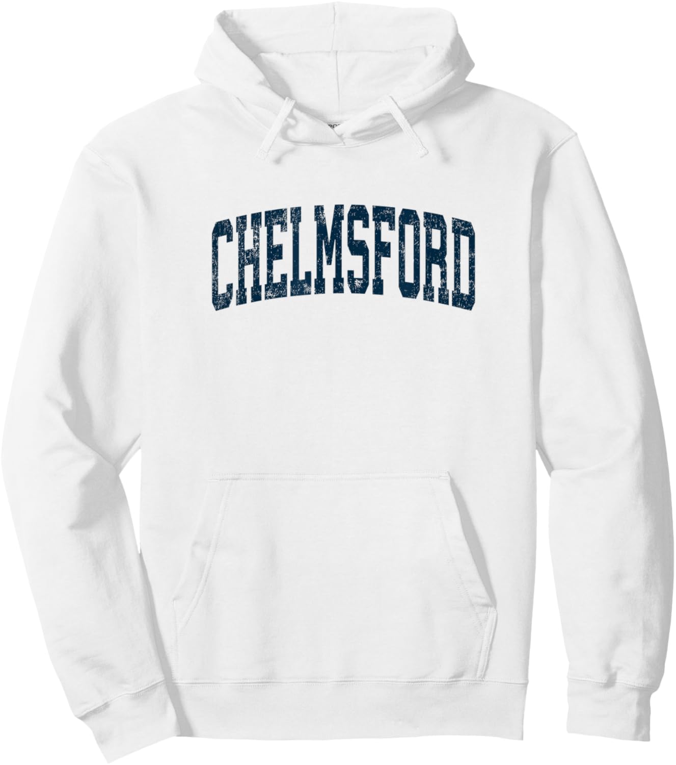 Chelmsford Massachusetts MA Vintage Athletic Sports Navy Des Hoodie - Hoodie | White