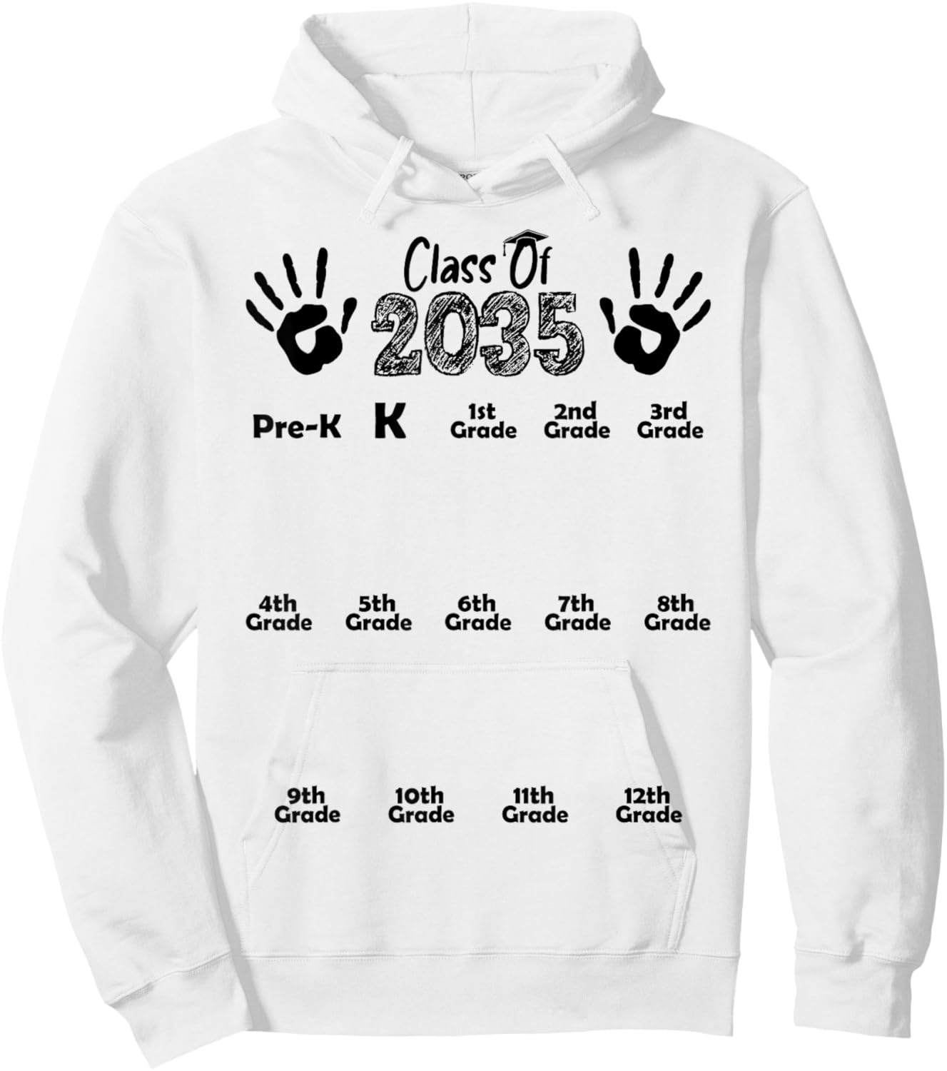 Class of 2035 Grow With Me Shirt Handprint Pre-K 12th Grade Hoodie - Hoodie | White