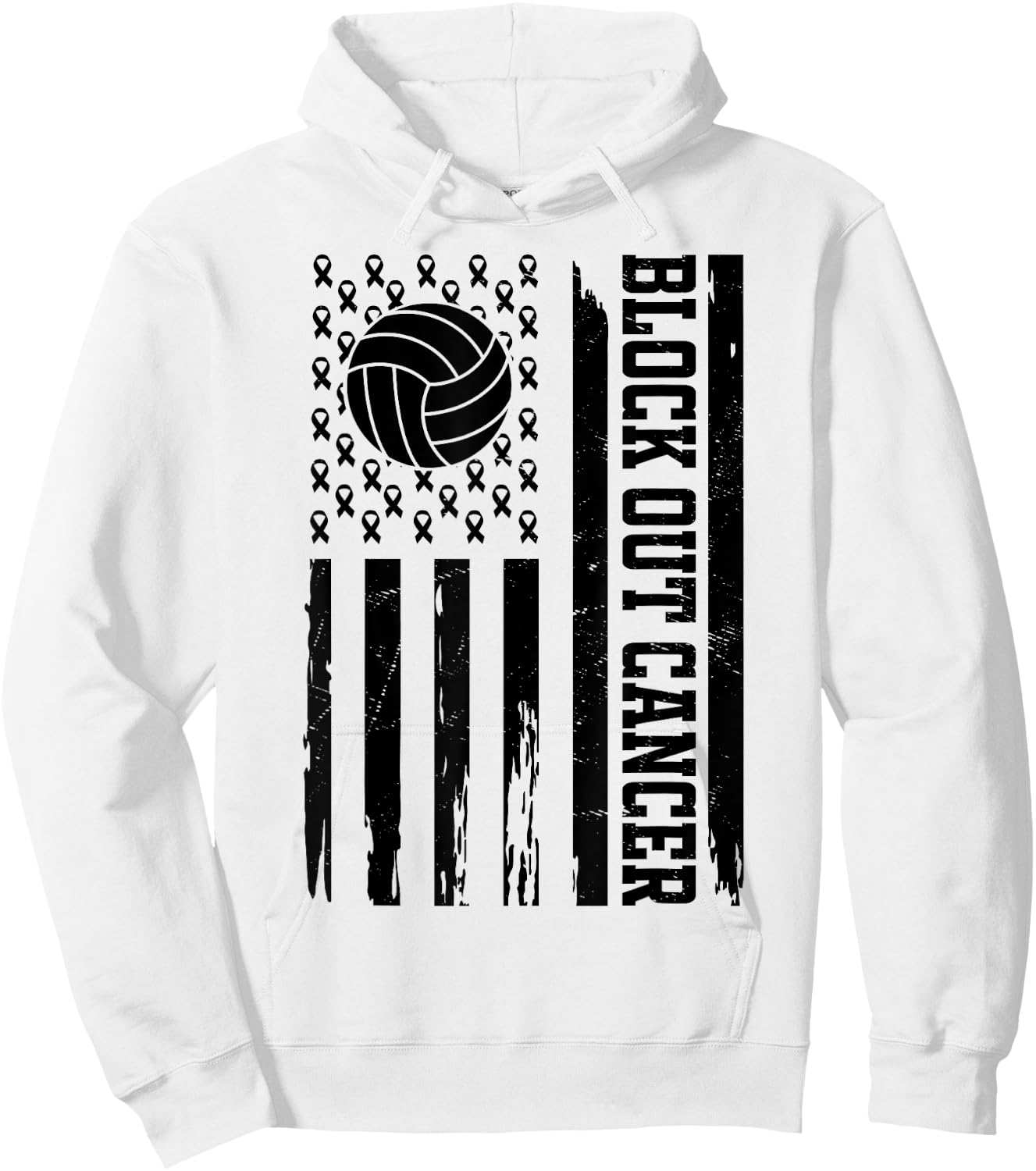 Volleyball Breast Cancer Awareness Block Out Cancer Hoodie - Hoodie | White