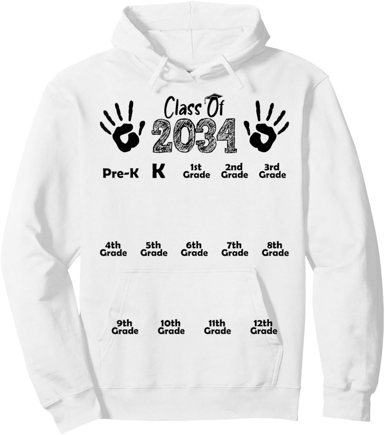 Class of 2034 Grow With Me Shirt Handprint Pre-K 12th Grade Hoodie - Hoodie | White