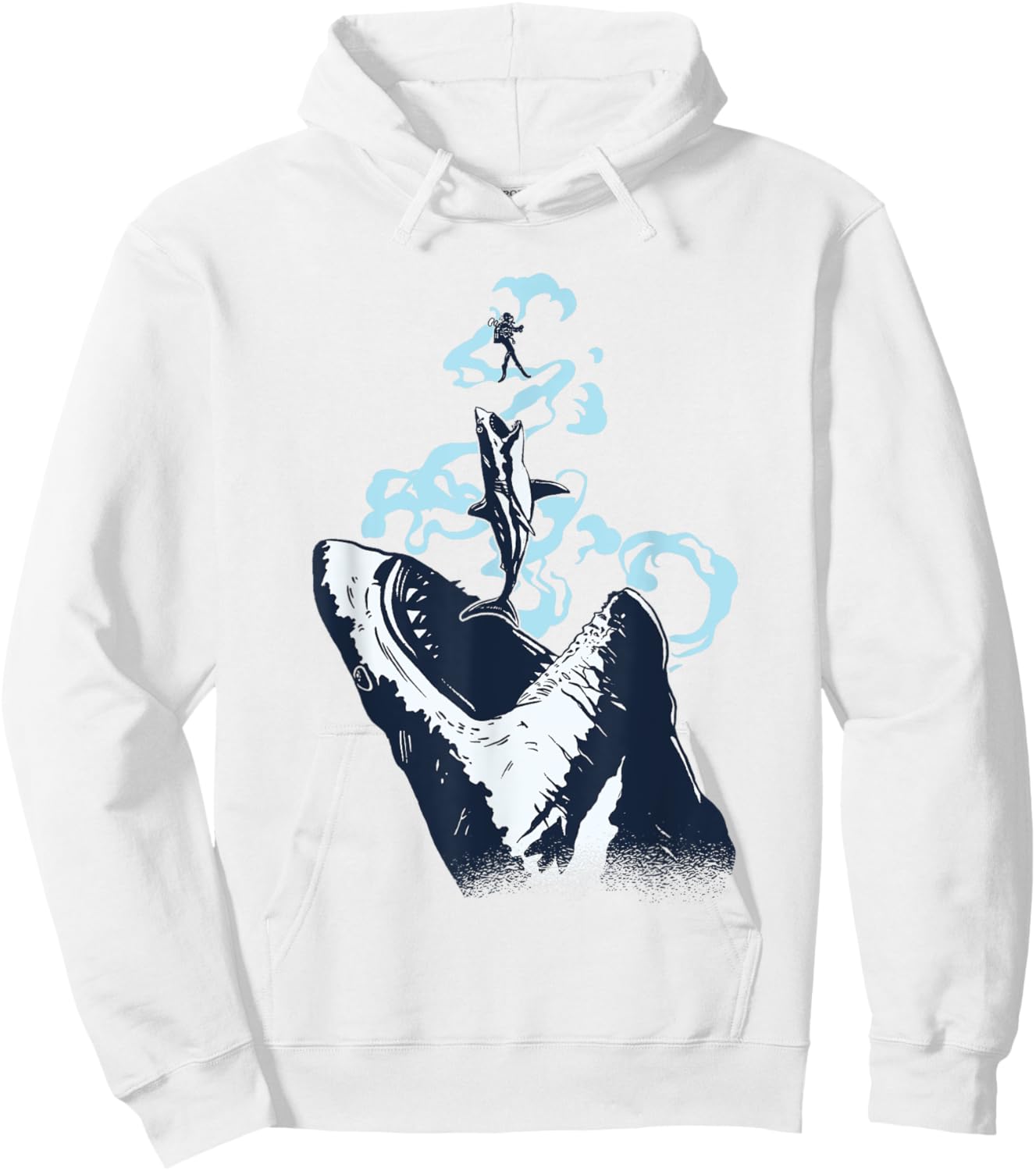 Diver, White Great Shark, Shark Diving Hoodie - Hoodie | White