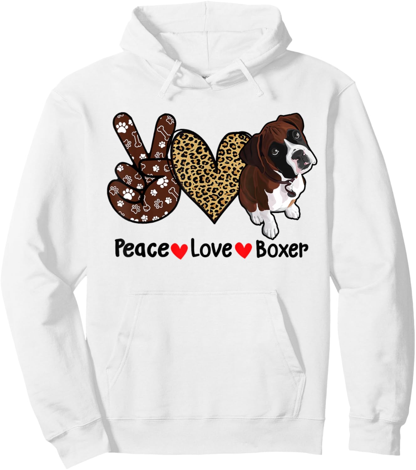 Peace Love Boxer Funny Boxer Mom Dog Mom Dog Lover Hoodie - Hoodie | White
