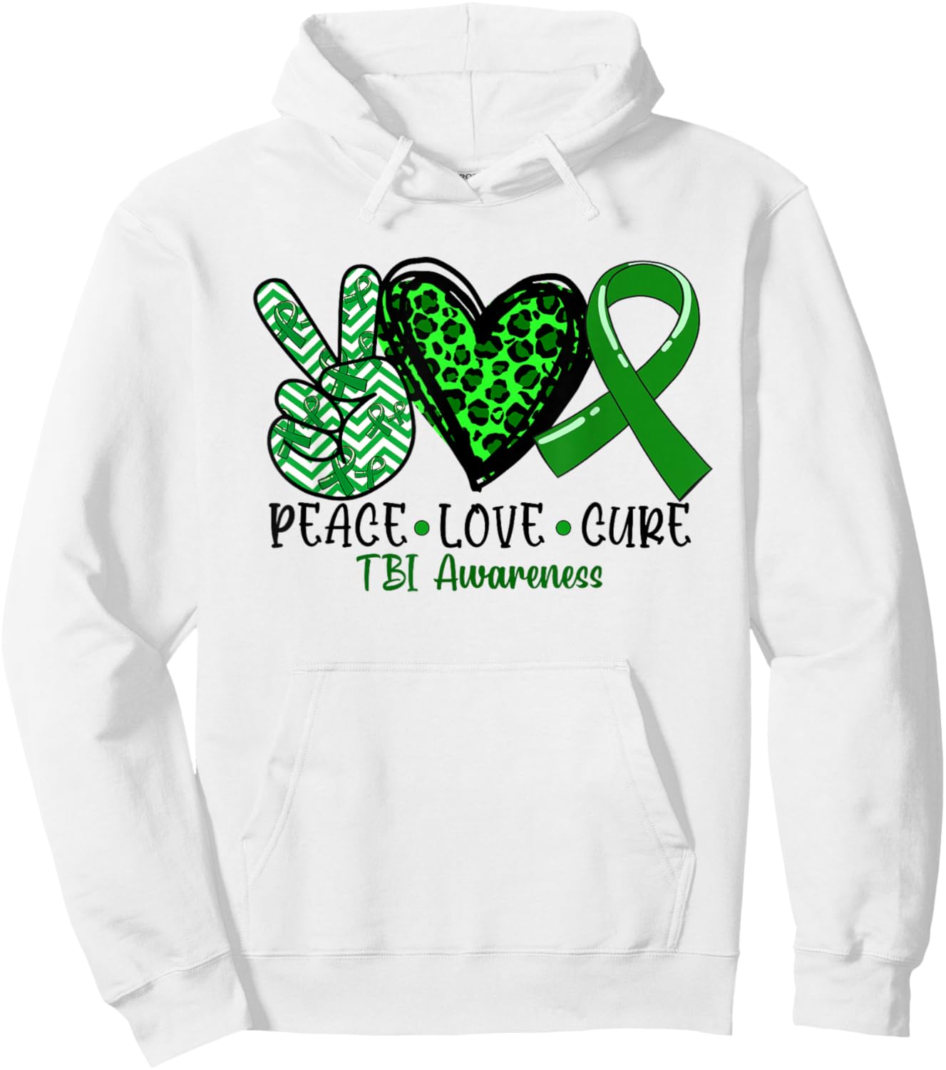 Peace Love Cure TBI Traumatic Brain Injury Awareness Hoodie - Hoodie | White