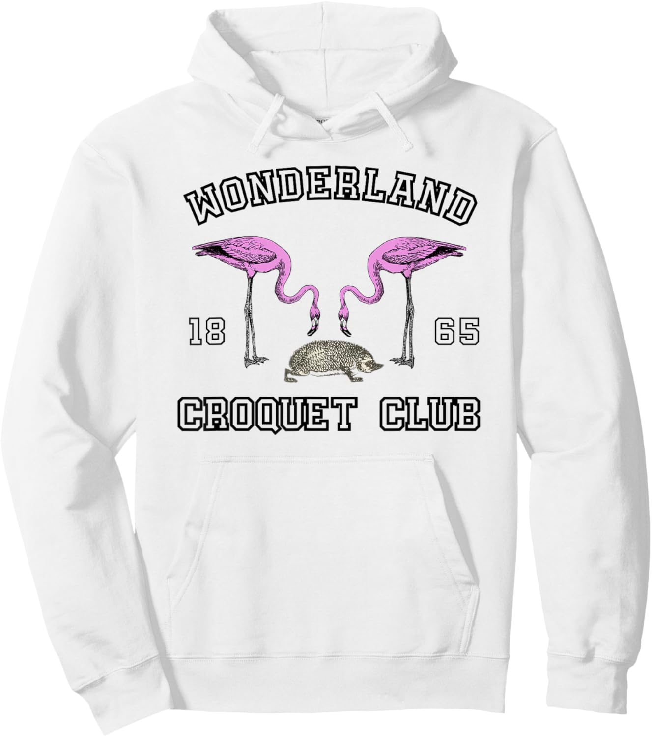 Lispe Wonderland Croquet Club with Flamingos and Hedgehog , White Hoodie - Hoodie | White