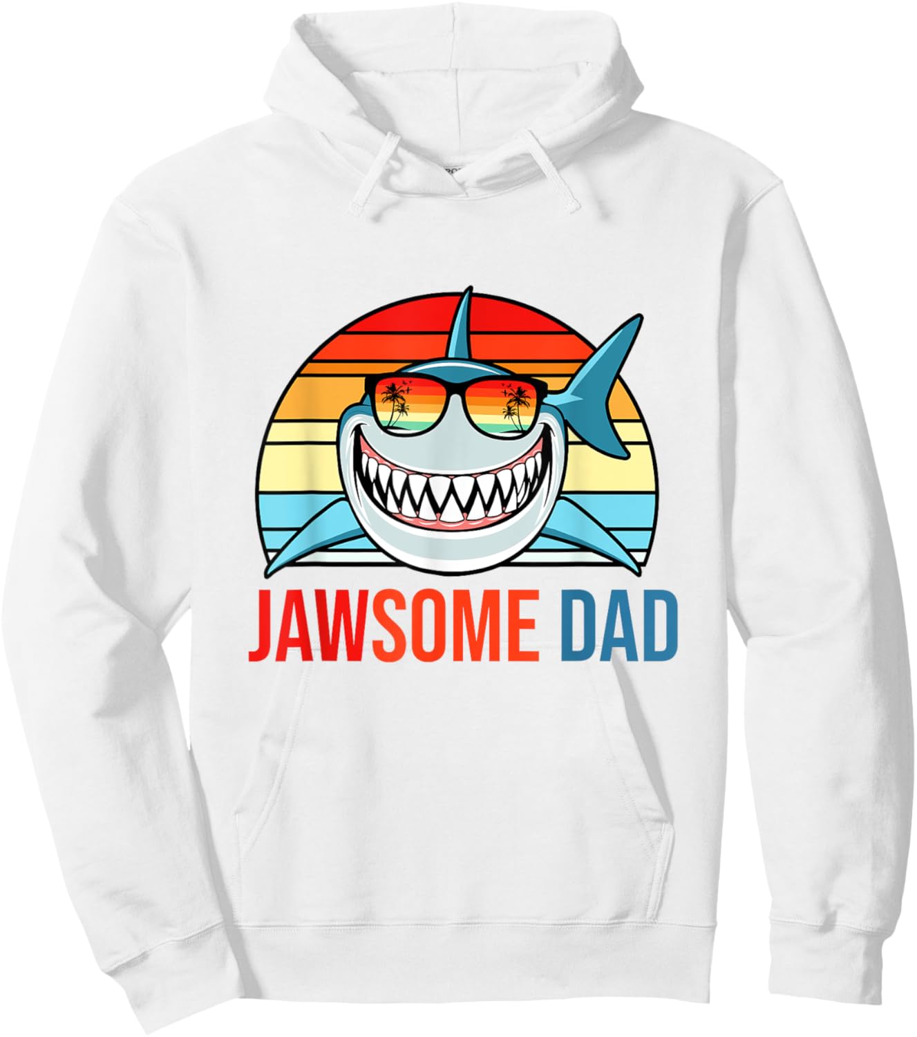 Retro Jawsome Dad Shark Funny Fathers Day Papa Daddy Husband Hoodie - Hoodie | White