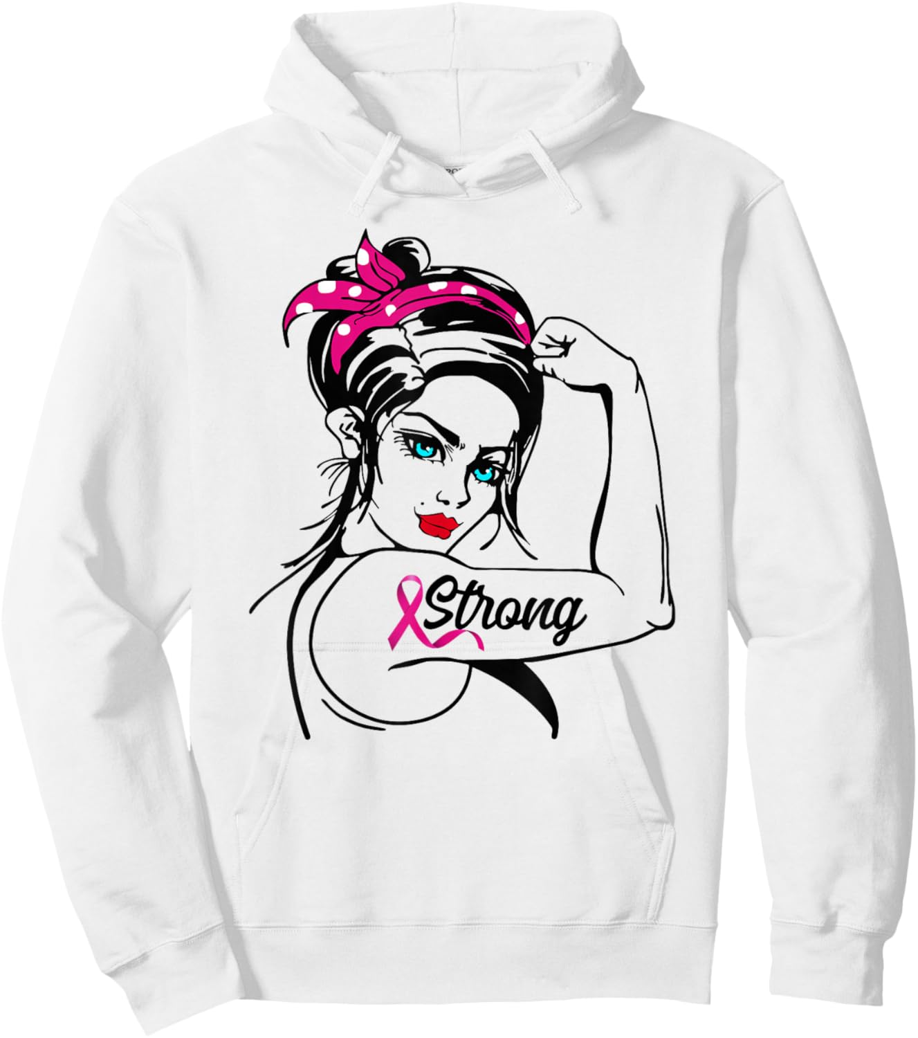 Strong Rosie The Riveter Breast Cancer Awareness Hoodie - Hoodie | White