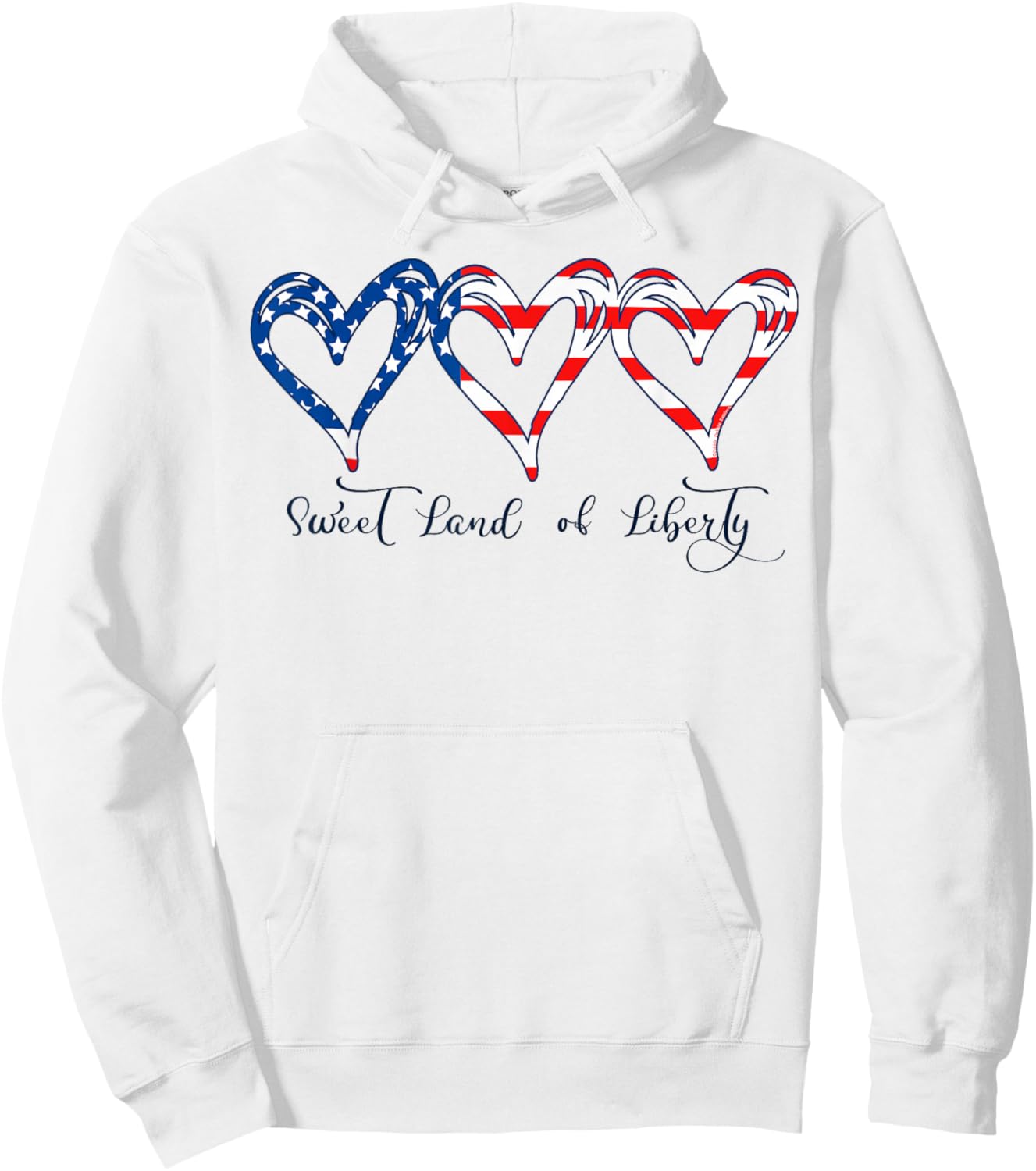 USA Flag Patriotic Hearts 4th of July Sweet Land of Liberty Hoodie - Hoodie | White