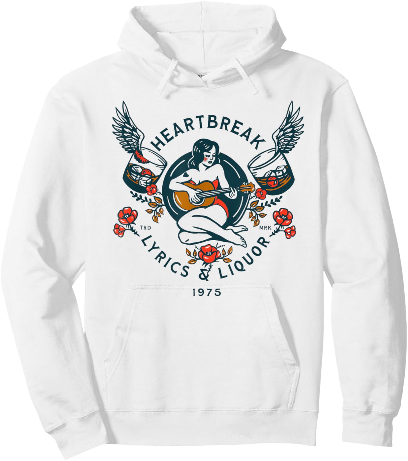 Heartbreak Lyrics & Liquor: Cool Live Music Lover Pin-Up Art Hoodie - Hoodie | White