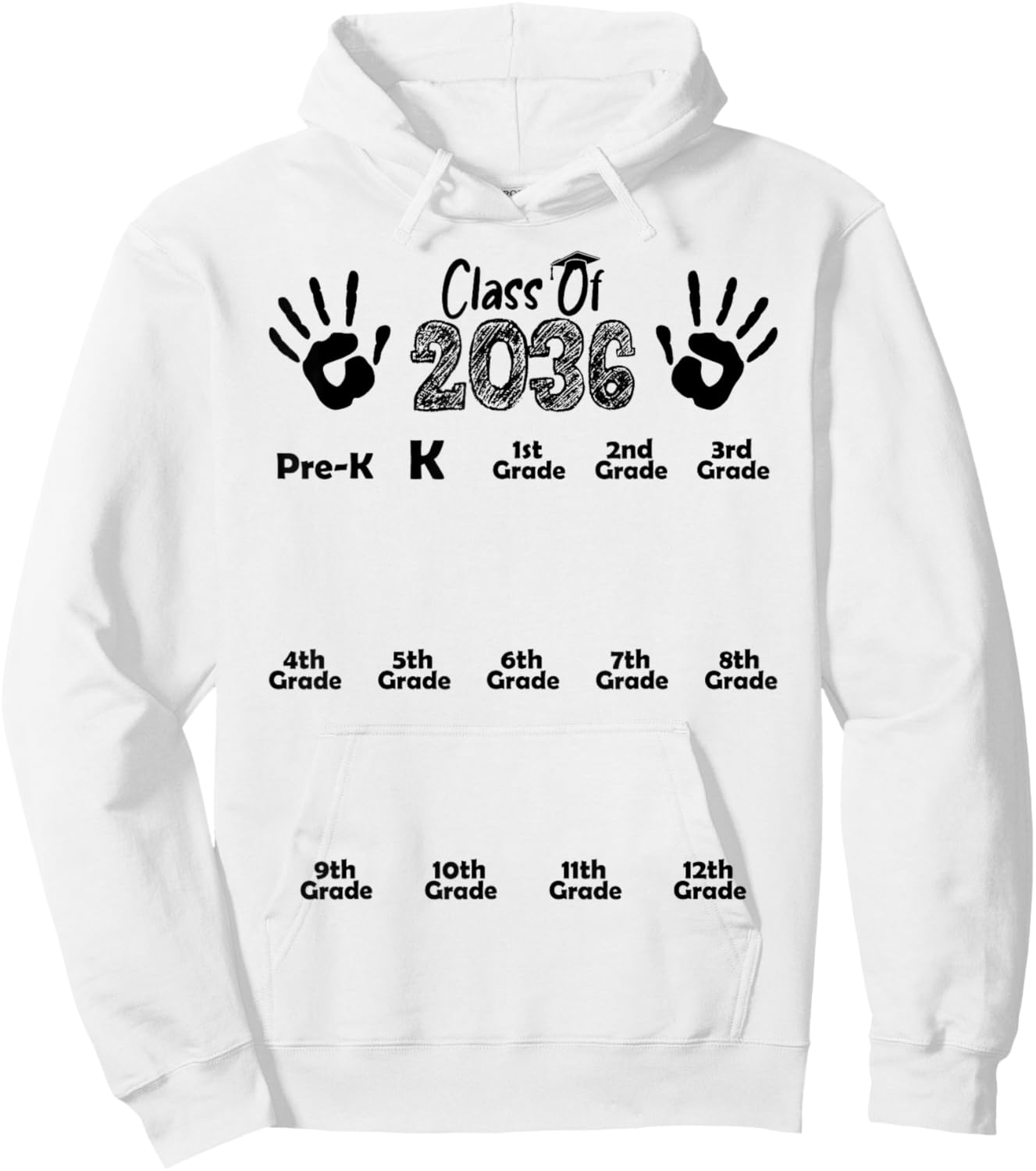 Class of 2036 Grow With Me Shirt Handprint Pre-K 12th Grade Hoodie - Hoodie | White