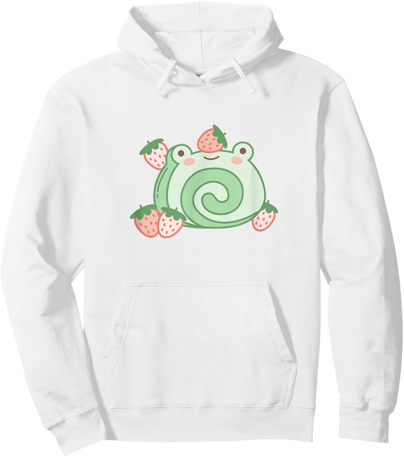 Cute Frog Strawberry Cake Kawaii Aesthetic Pink Hoodie - Hoodie | White