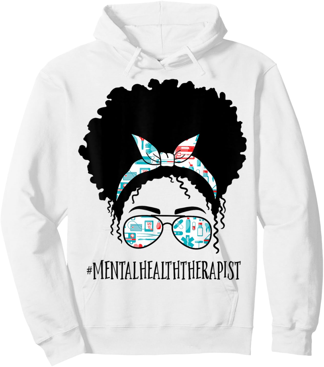 Mental Health Therapist Black Afro Messy Bun African Women Hoodie - Hoodie | White