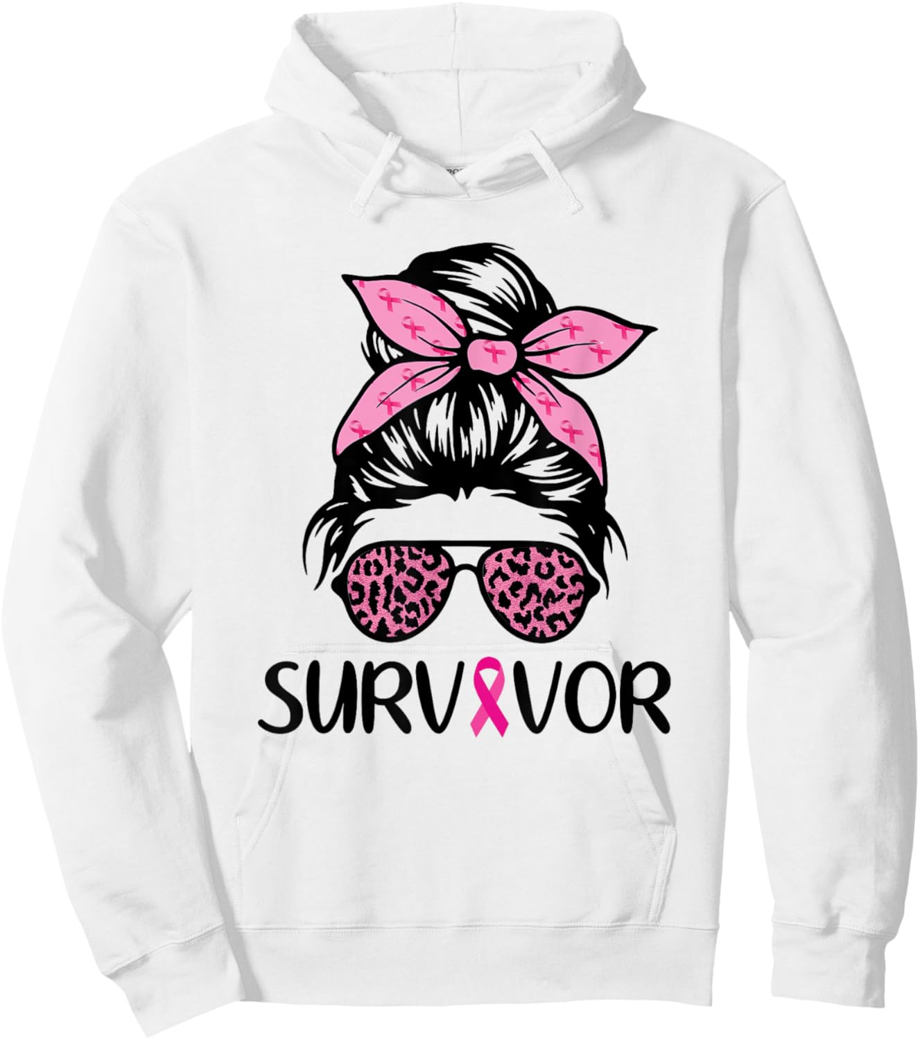 Survivor Breast Cancer Awareness Shirt Messy Bun Pink Hoodie - Hoodie | White