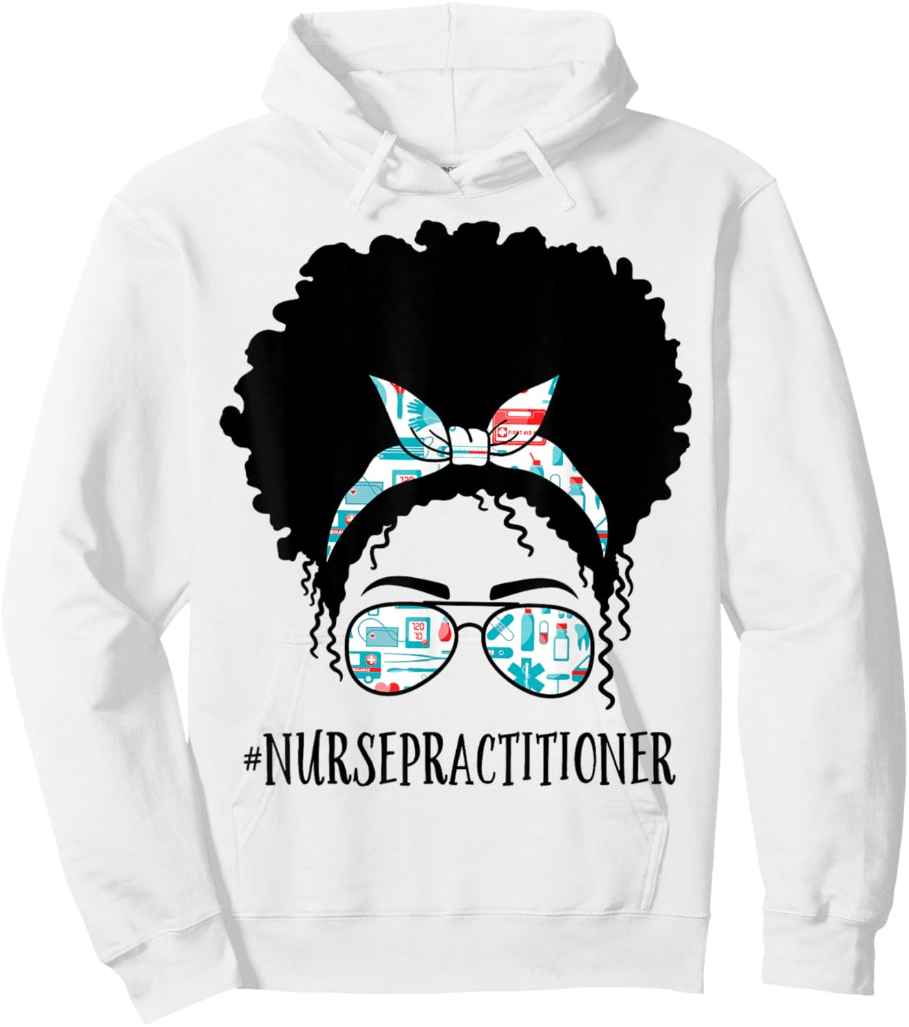 Nurse Practitioner Black Afro Messy Bun African American Hoodie - Hoodie | White