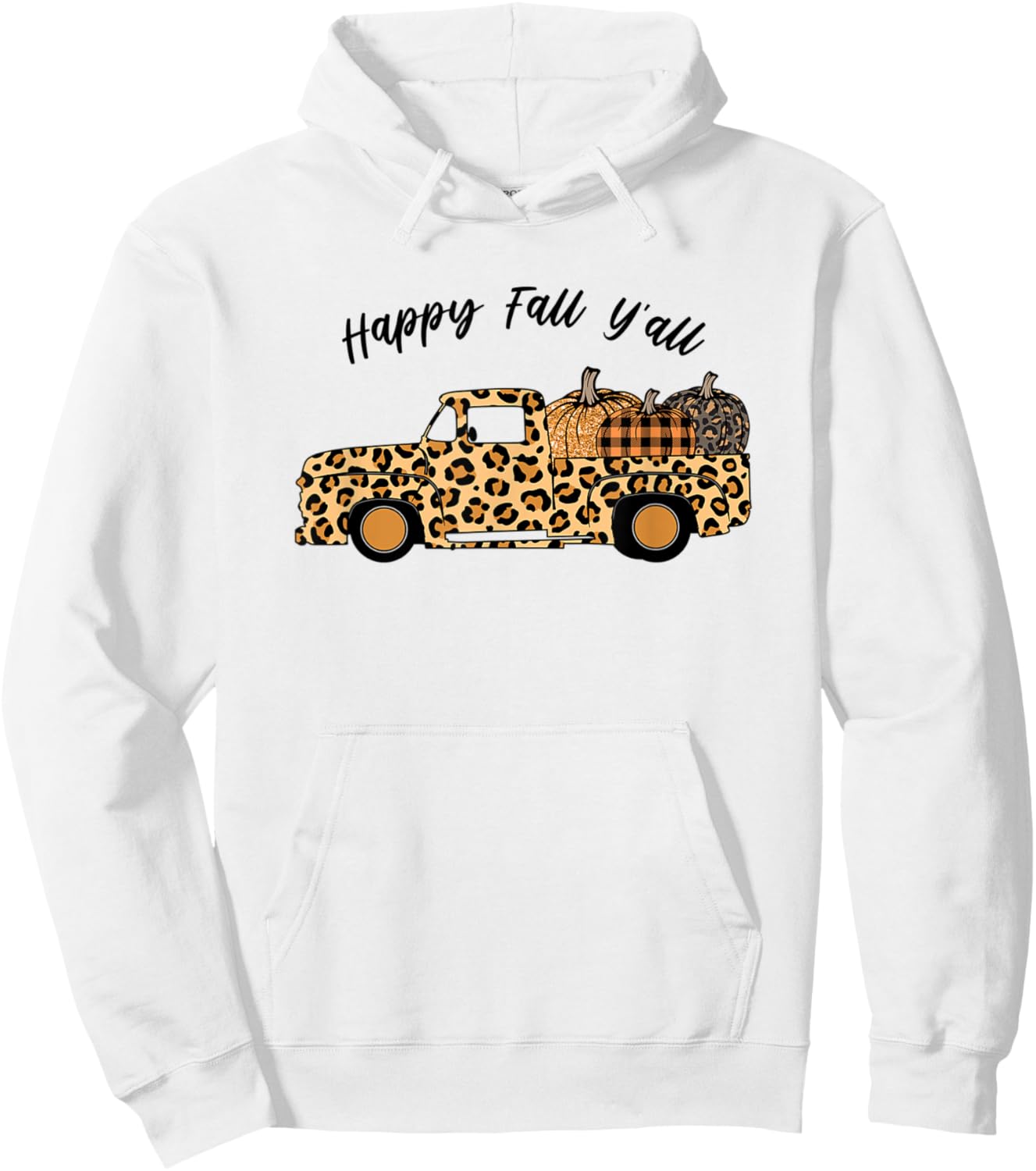 Happy Fall Y'All Women's Leopard Truck with Pumpkins Hoodie - Hoodie | White