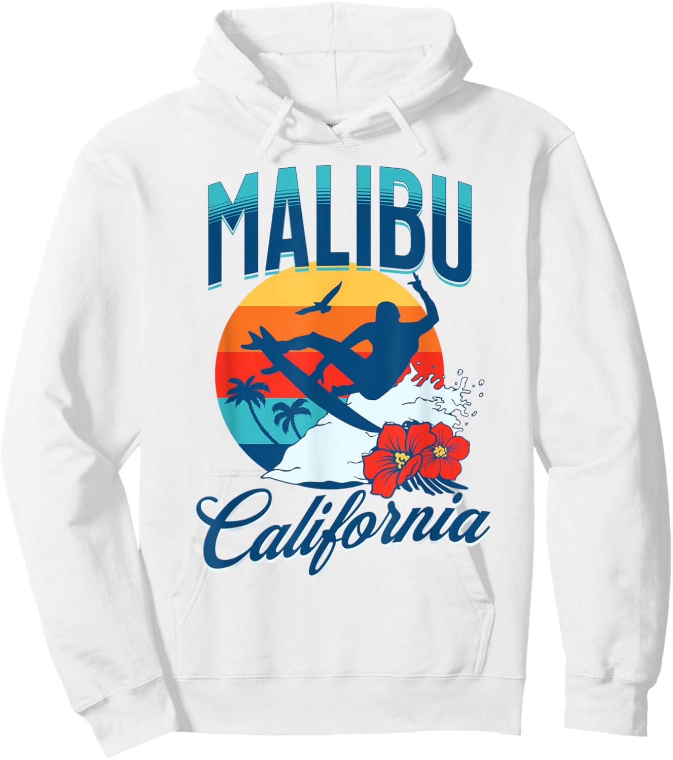 Malibu California Beach Surf Summer Vacation Vintage Hoodie - Hoodie | White