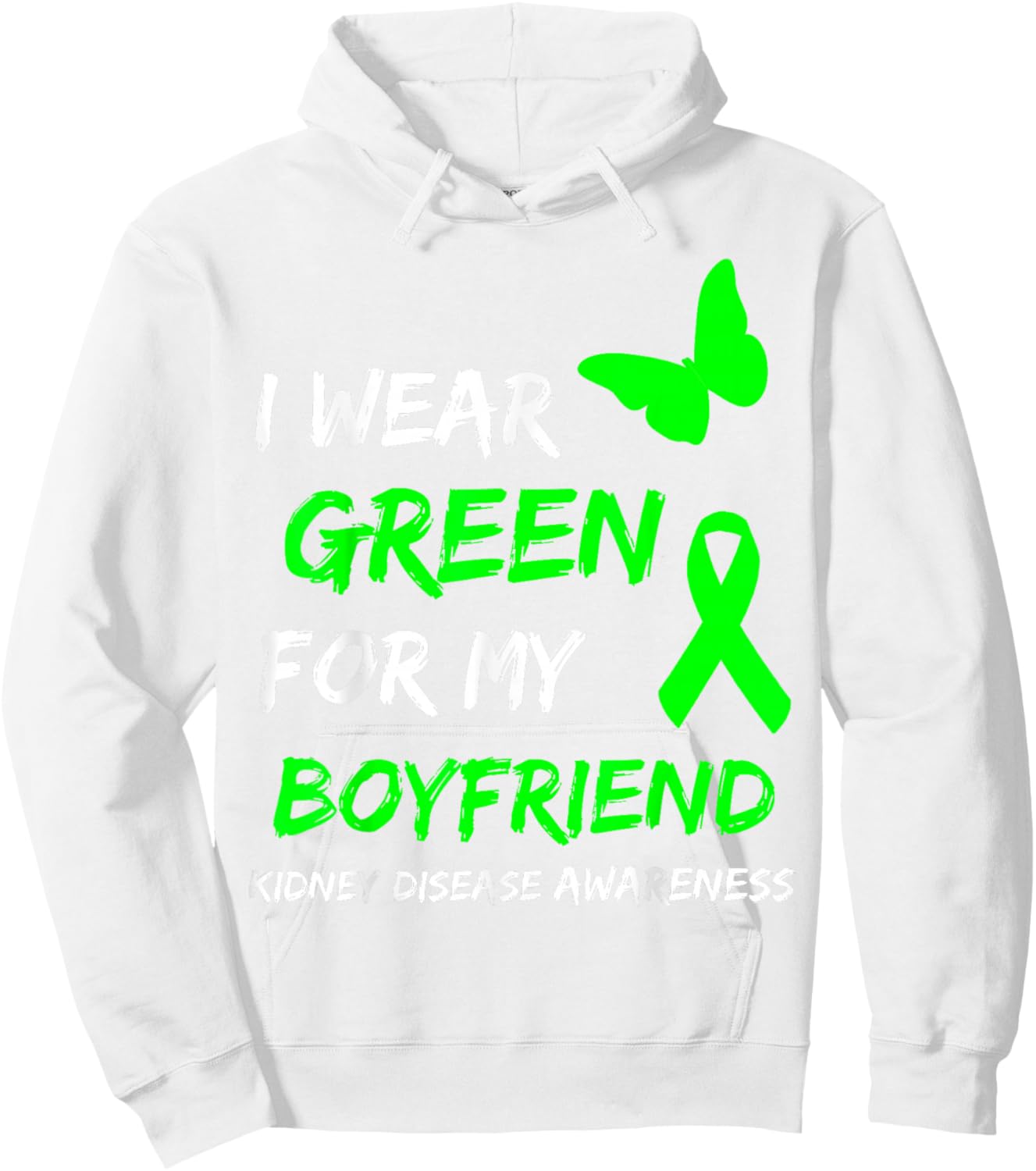 Kidney Disease I Wear Green for My Boyfriend Ribbon Hoodie - Hoodie | White