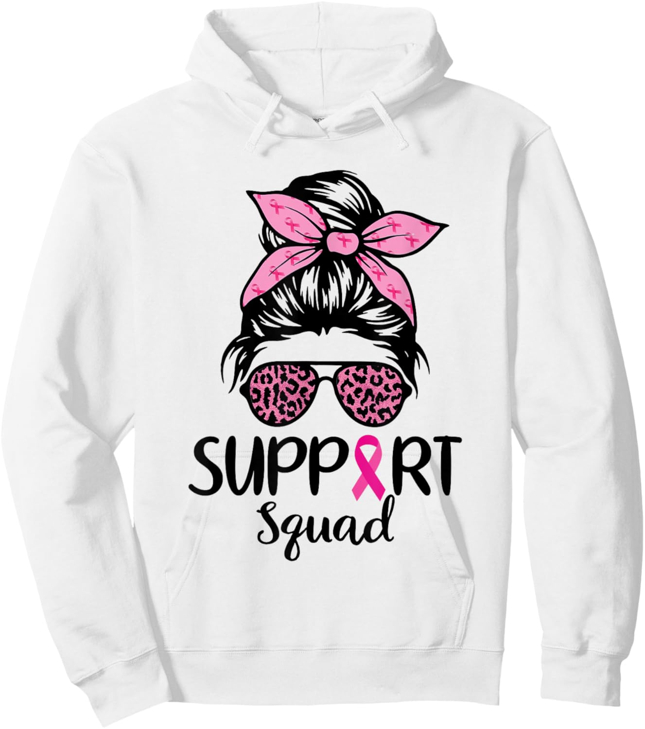 Breast Cancer Awareness Shirt Women Support Squad Messy Bun Hoodie - Hoodie | White