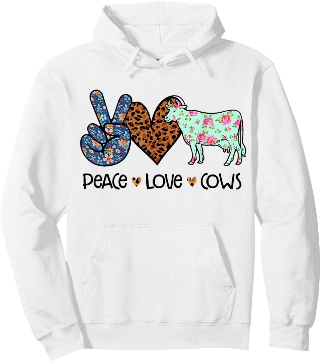 Peace Love Cows Chicken Lover Leopard Hoodie - Hoodie | White