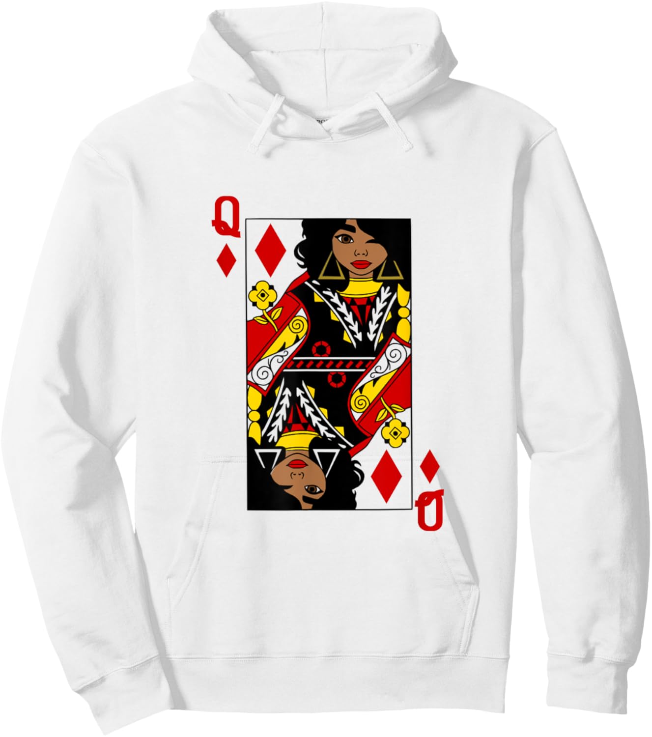 Afro Queen of Diamonds Playing Card African American Graphic Hoodie - Hoodie | White
