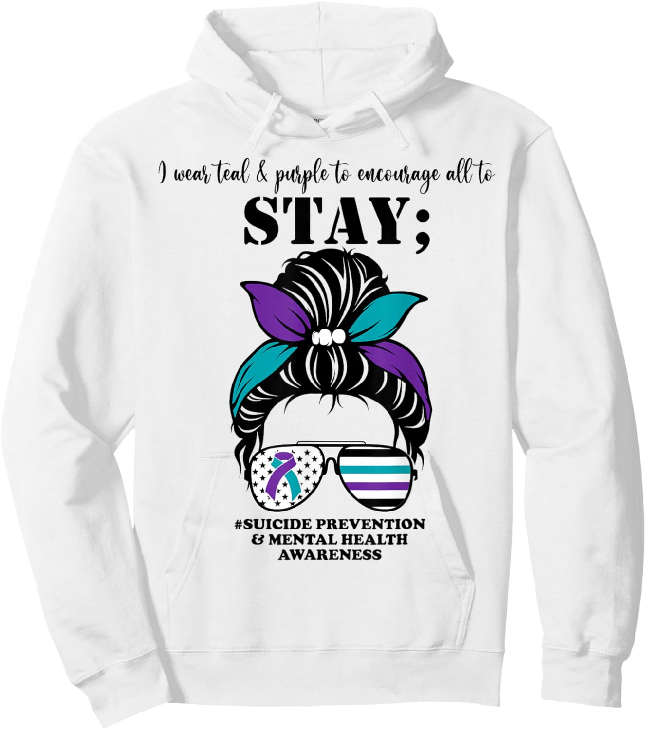 Suicide Prevention Awareness Mental Health Support Messy Bun Hoodie - Hoodie | White