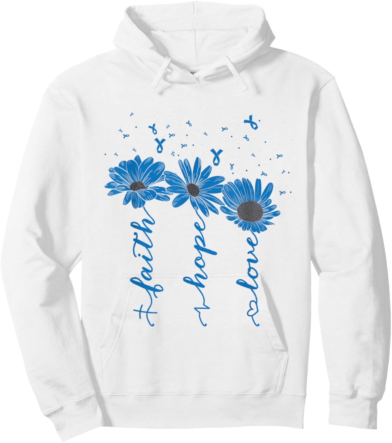 Faith Hope Love Diabetes Awareness Day Blue Ribbon Christian Hoodie - Hoodie | White