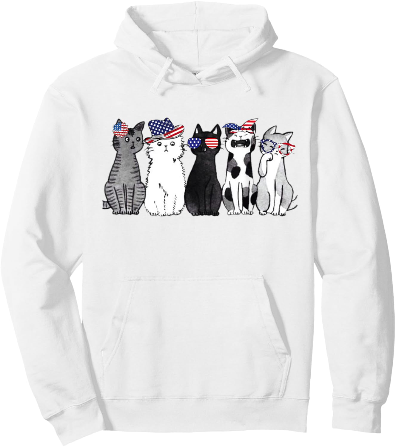 cat lover July 4th Forth of July funny cats American Flag Hoodie - Hoodie | White