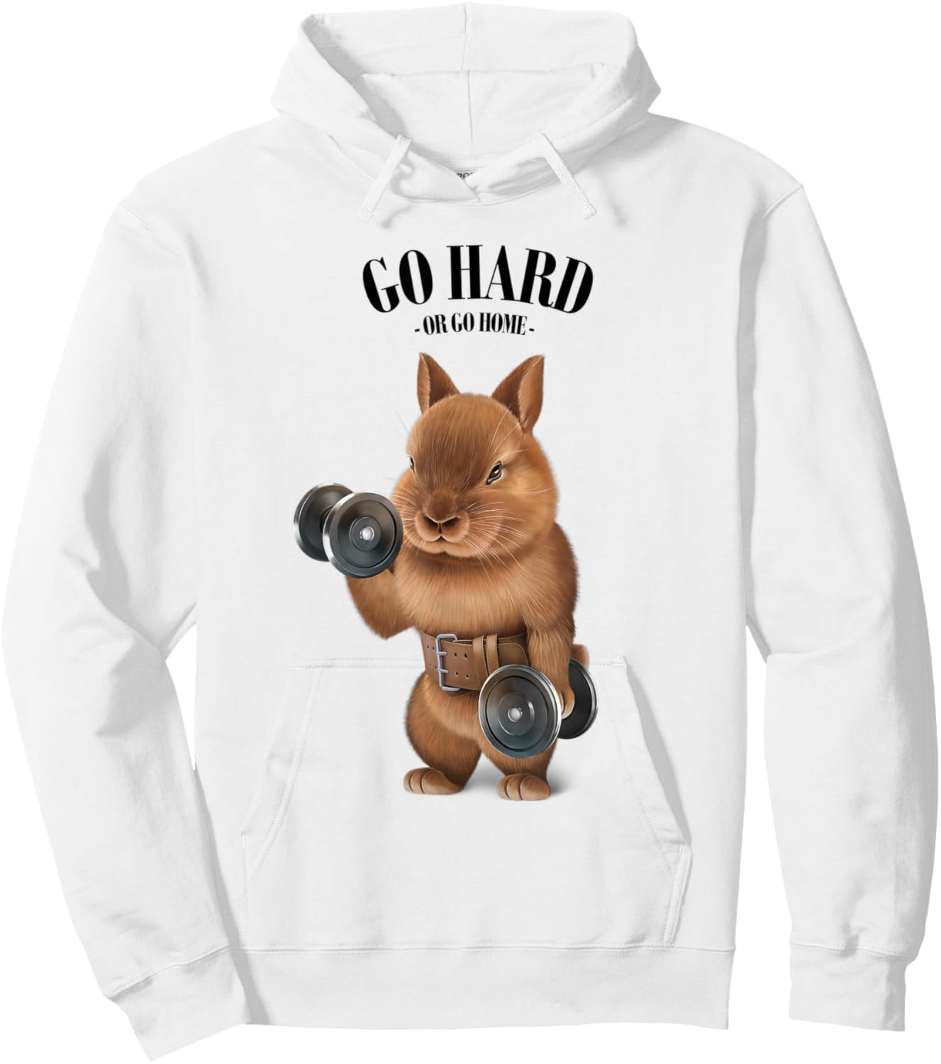 Dwarf Rabbit Muscle Training with Dumbbell in Fitness Gym Hoodie - Hoodie | White